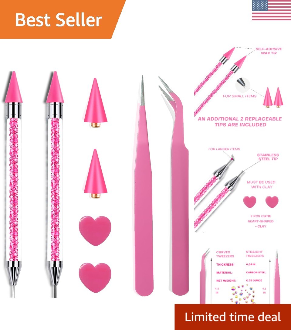 Pink Rhinestone Picker Tool Set – Ideal for DIY Nail Art & Crystal Application
