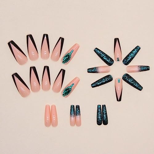 Gradient Fake Nails Long Coffin Press on Nails French Nails Tips superb 21