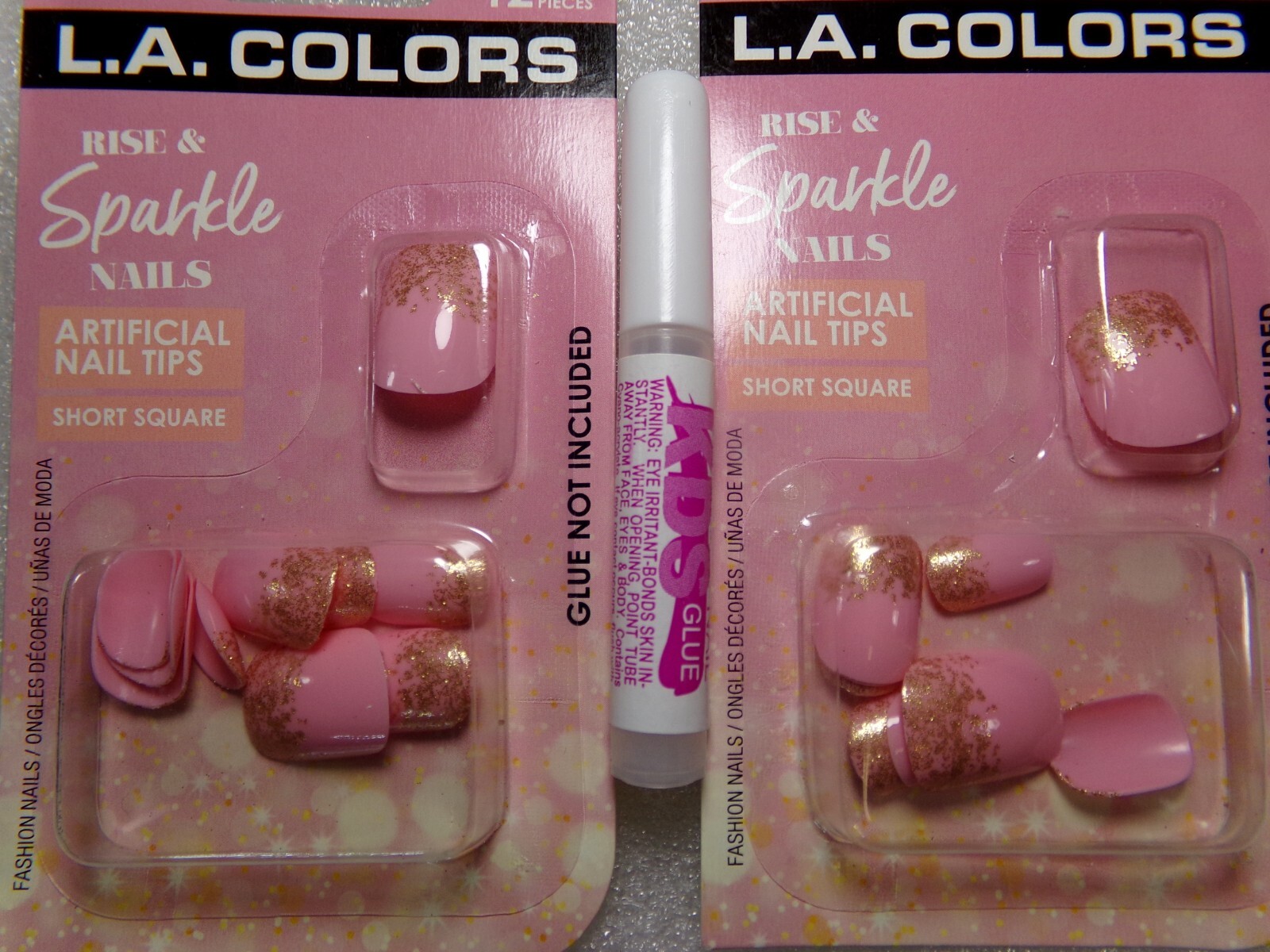 LA Colors 24 Nails Shiny Light Glam Pink GLUE-On Short Length