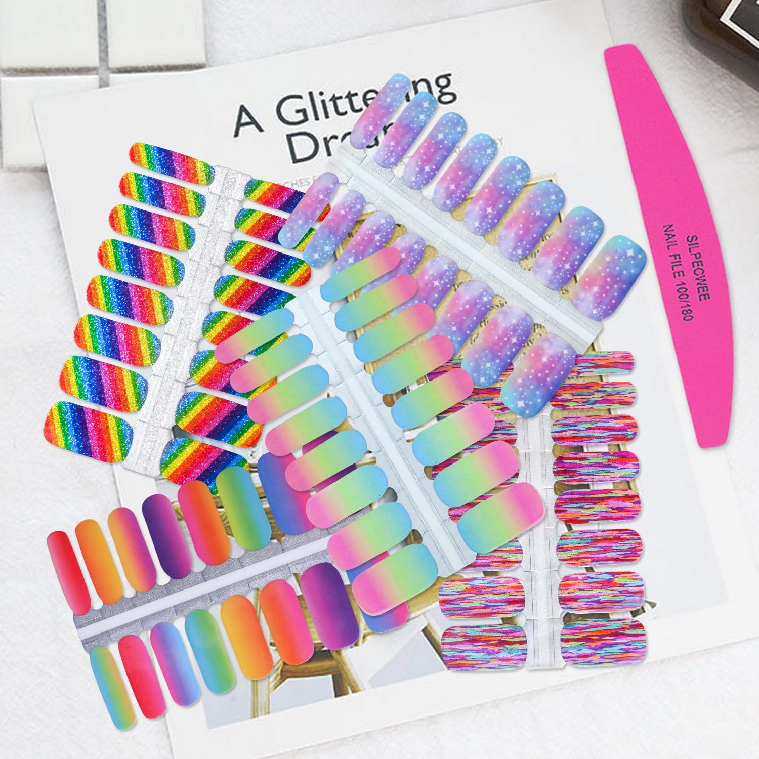 5 Sheets Rainbow Nail Wraps Nail Polish Stickers Self Adhesive Nail Polish St…