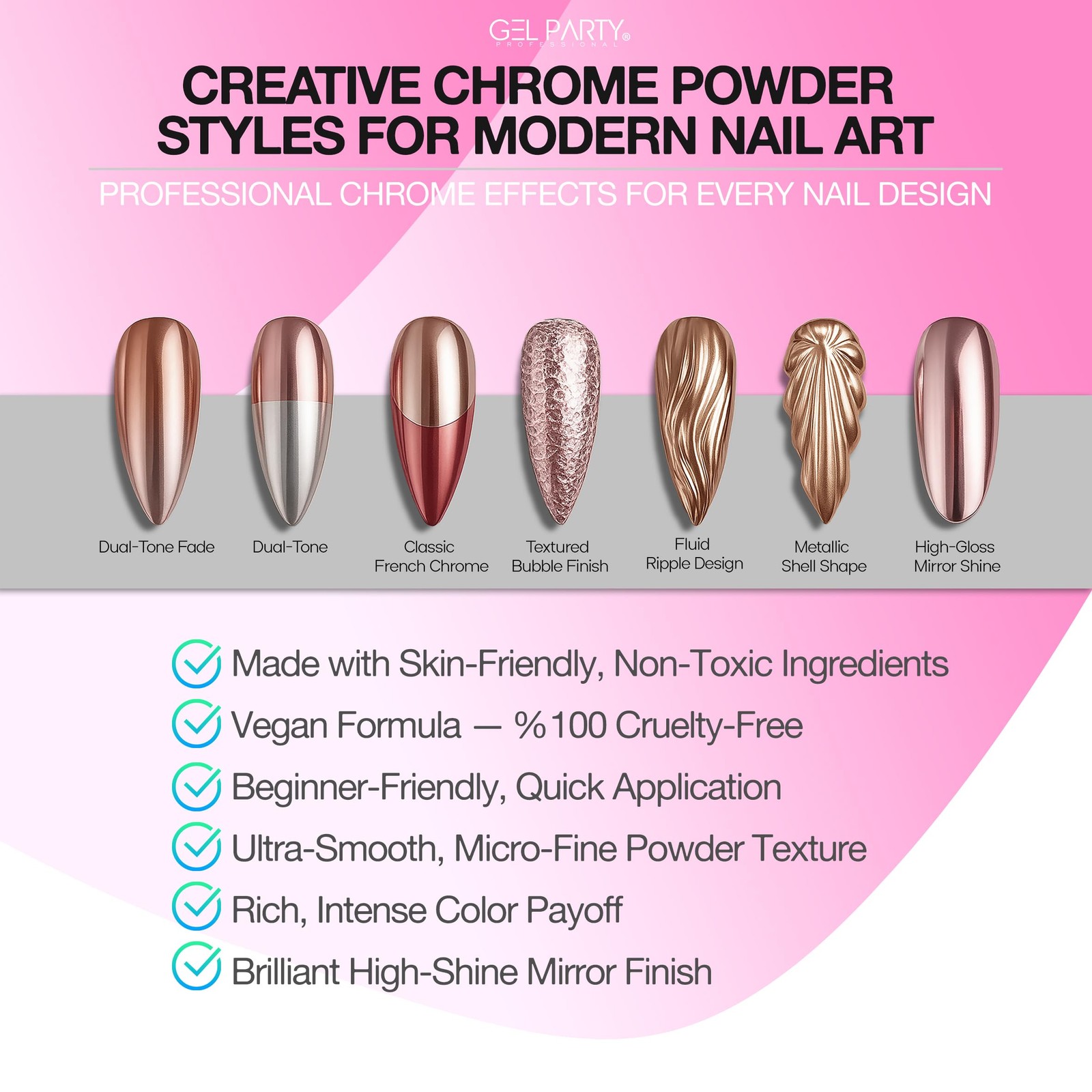 GELPARTY 16 Colors Chrome Nail Powder Set, Premium Mirror & Holographic Effec…