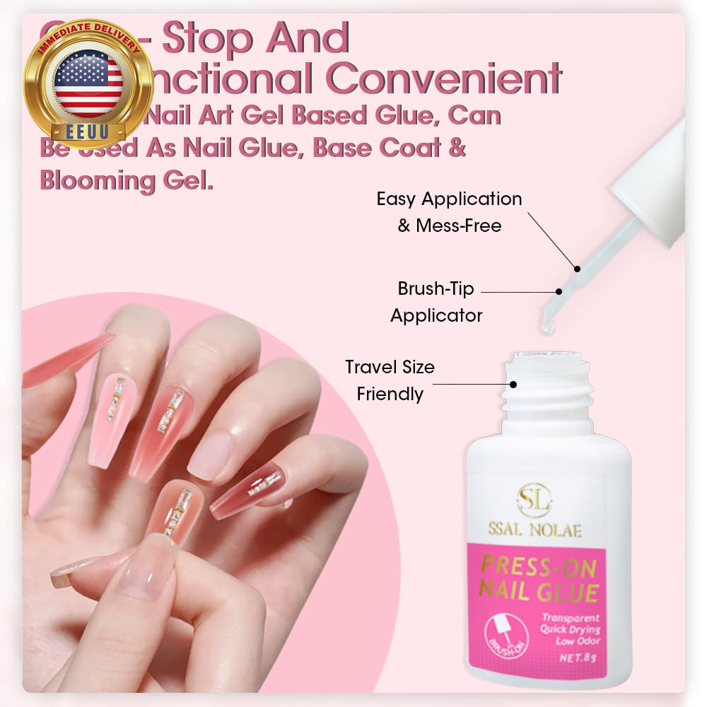 Brush-On Nail Glue for Press on Nails- Salon Quality for Acrylic, Fake Nails. Qu