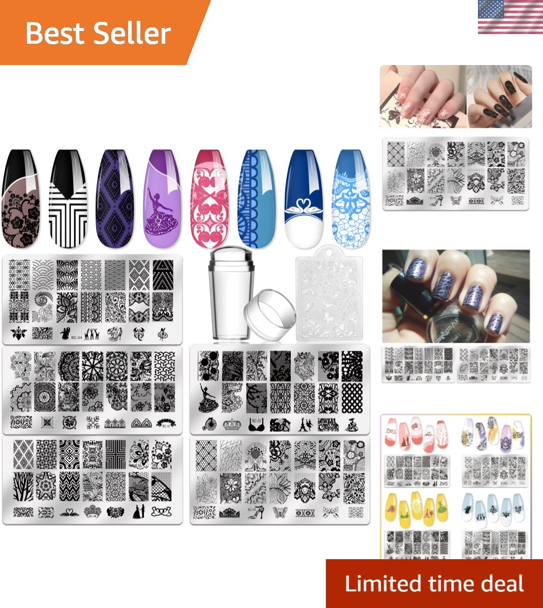Complete 5-Piece Nail Stamping Set: Plates, Stamper & Scraper for DIY Designs
