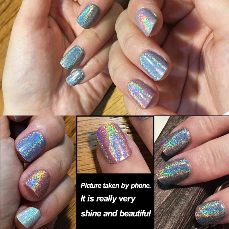 HOLOGRAPHIC NAIL POWDER 2G RAINBOW Glitter Effect Ultra Thin Silver Dust Holo UK