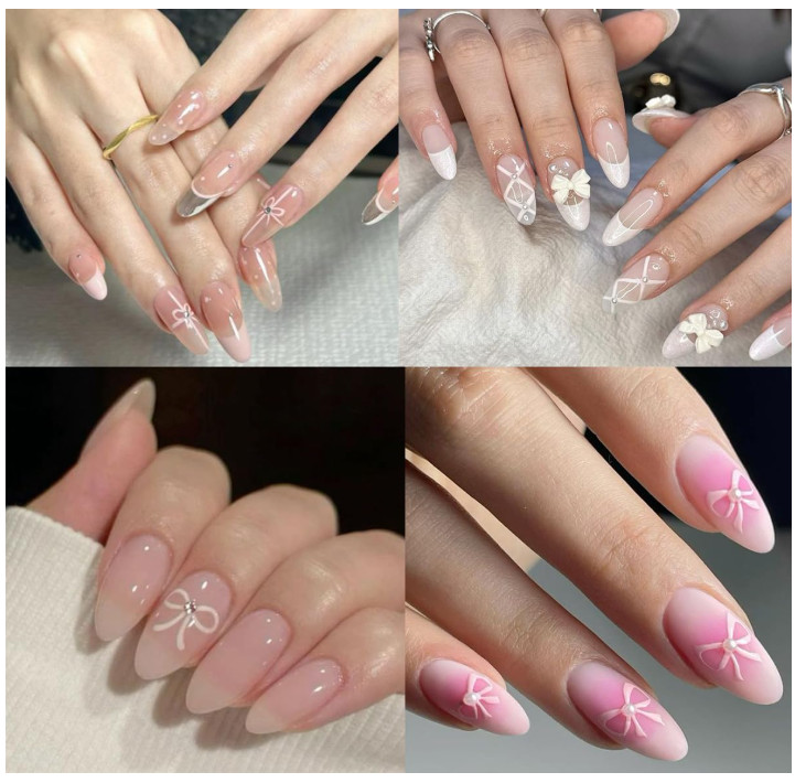 4Sheets Heart Bows Nail Art Stickers 3D Self-Adhesive Decals Bow Tie French NH28