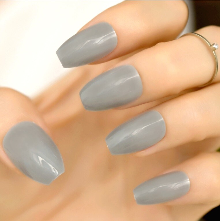 Handmade Press On Nails – Glossy Short Coffin Nails, Black White Blue Fake Nails
