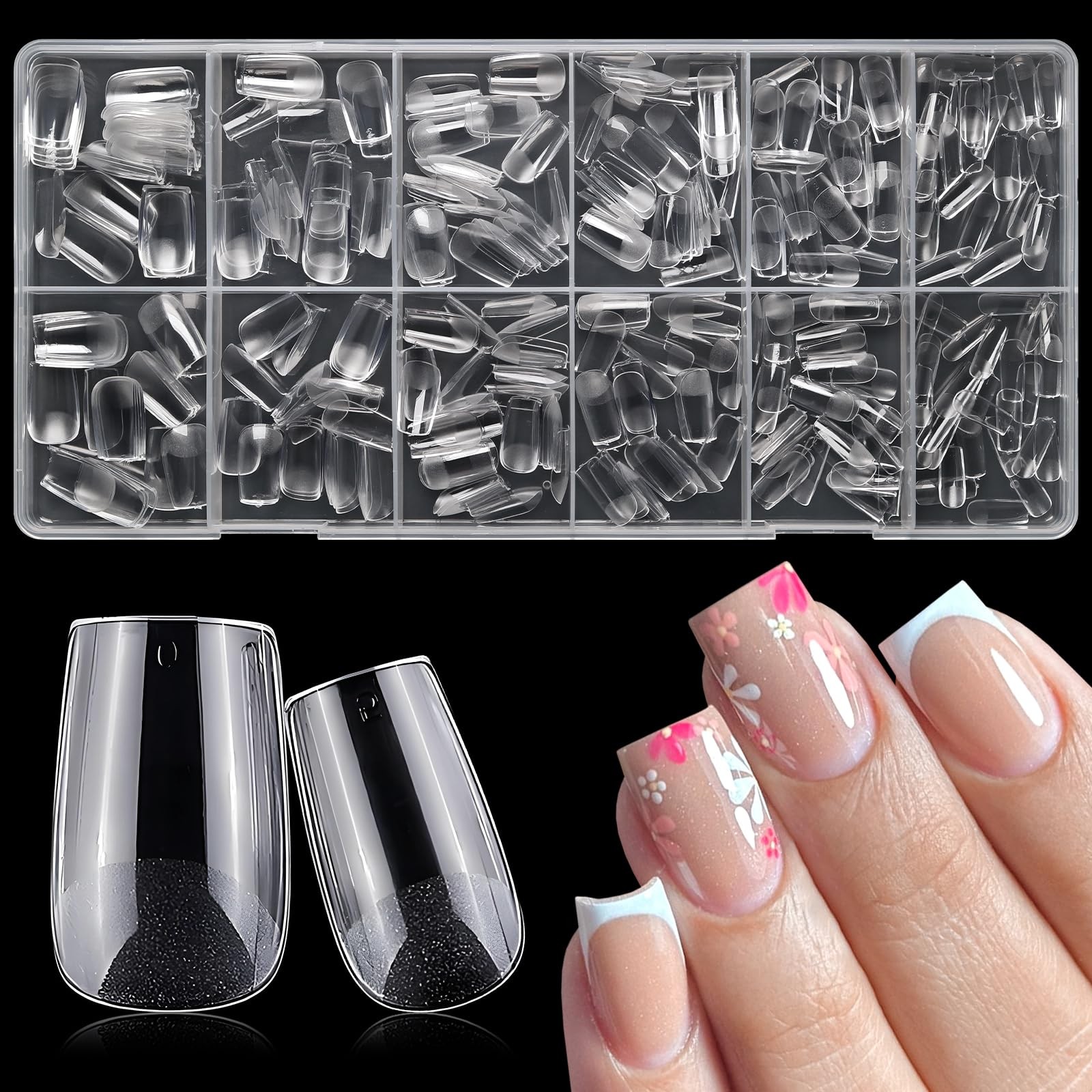 AddFavor Short Square Nail Tips, 360pcs Clear Nail Tips square Fake Nails Ful…