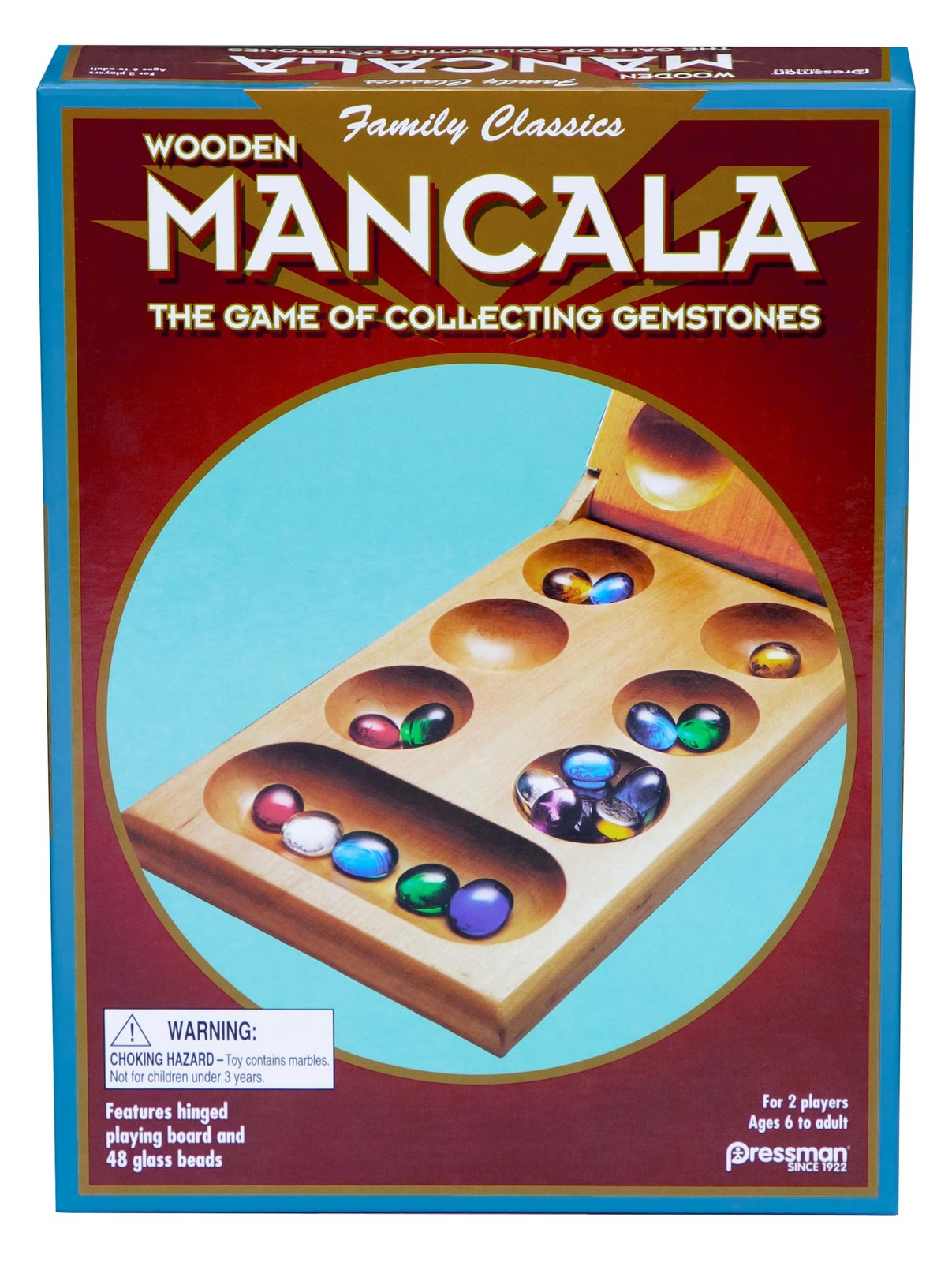 Pressman Mancala Board Game | Fun Classic Table for 1 pack, Green/Blue/Red