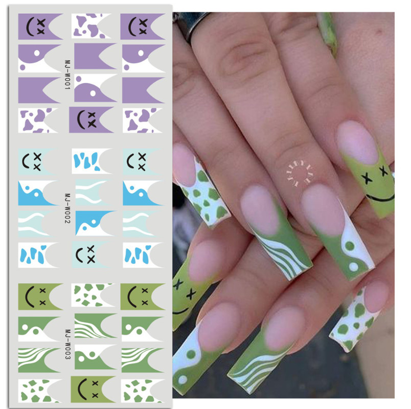 8 sheets French Line Style Moon Star Heart Striped Nail Art Stickers NS52