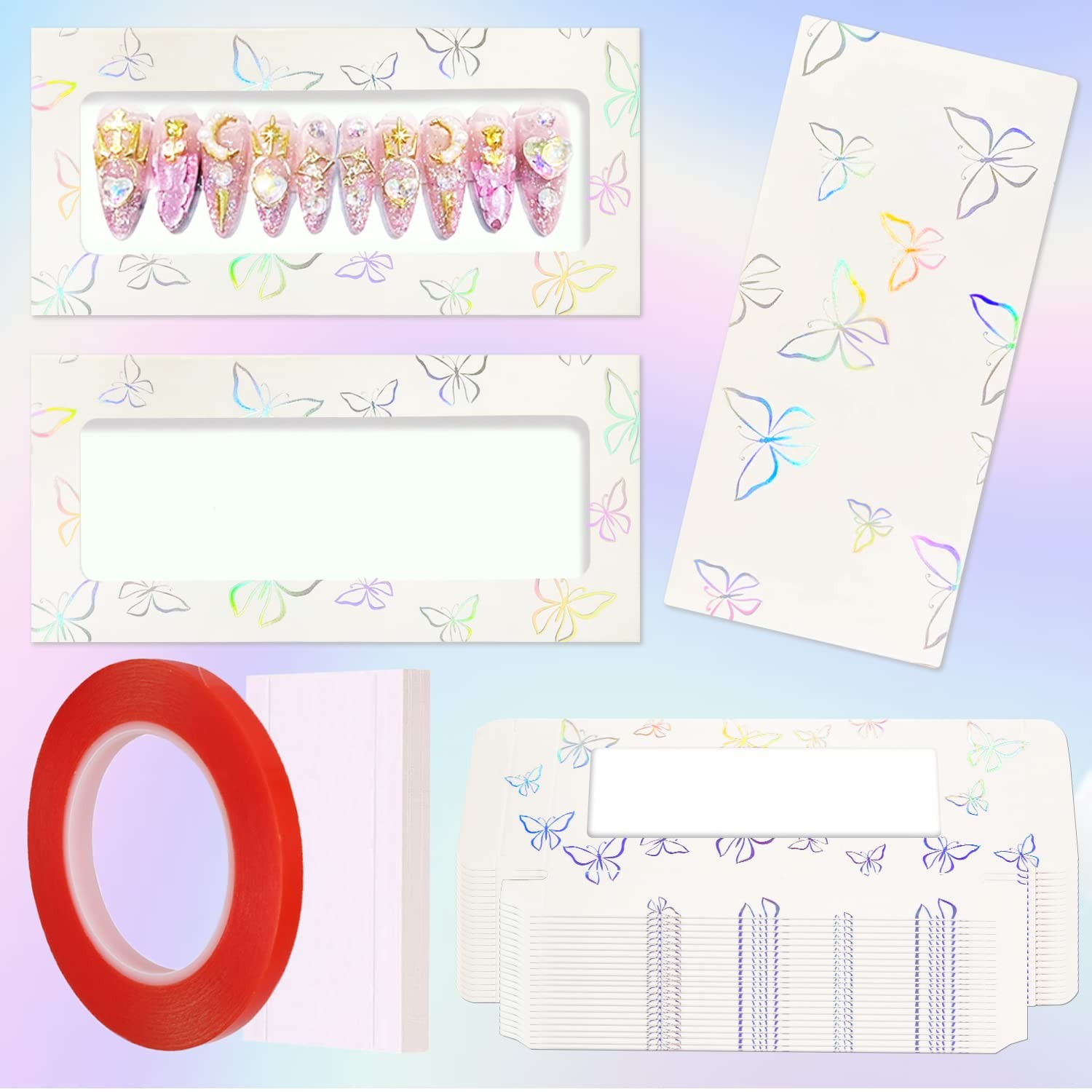 HLQHXWHZT 35 Pcs Empty Press on Nails Packaging Box Set 35 Pcs White Backgrou…