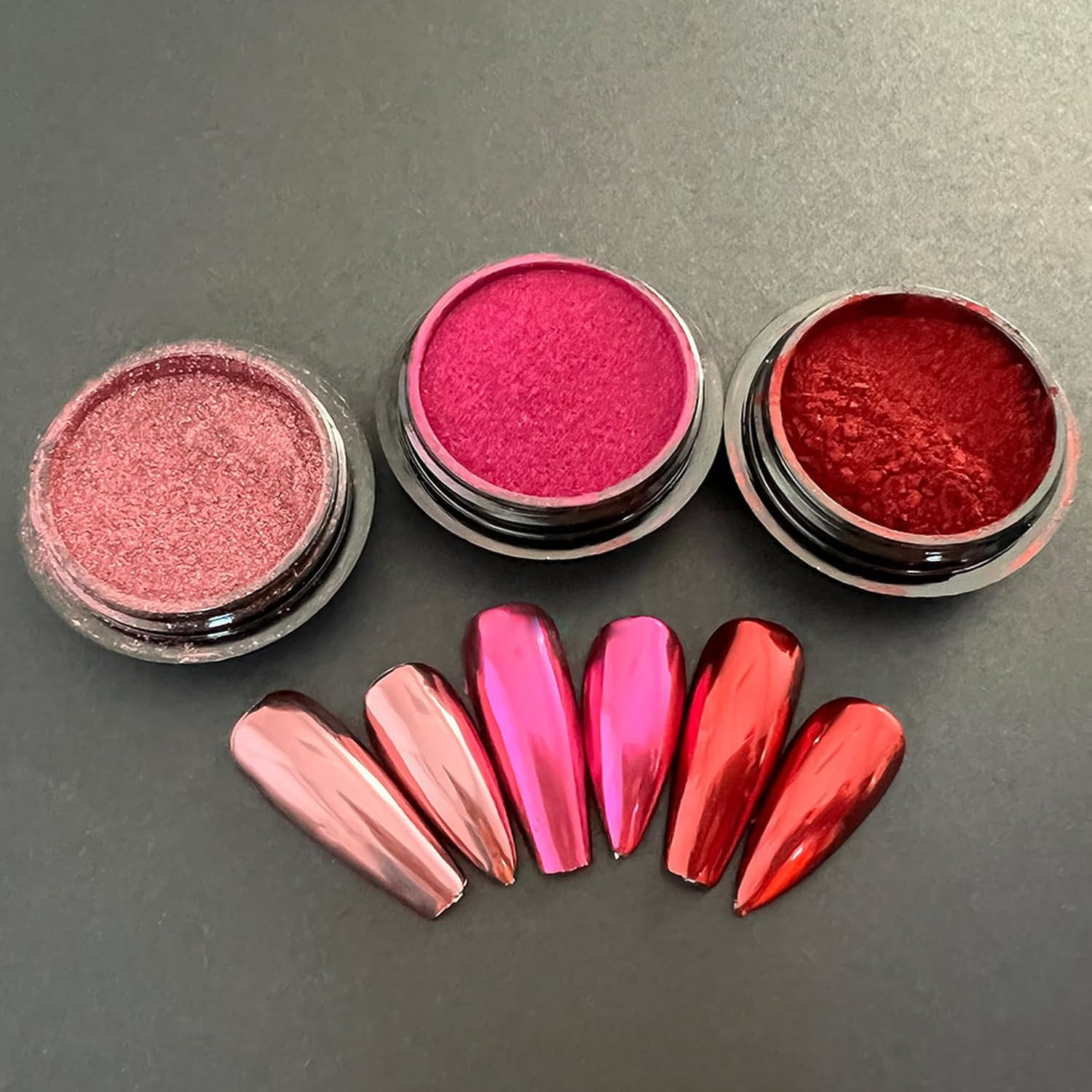 3 Jars Pink Chrome Nail Powder Kit – Metallic Mirror Effect Nail Art Powder for