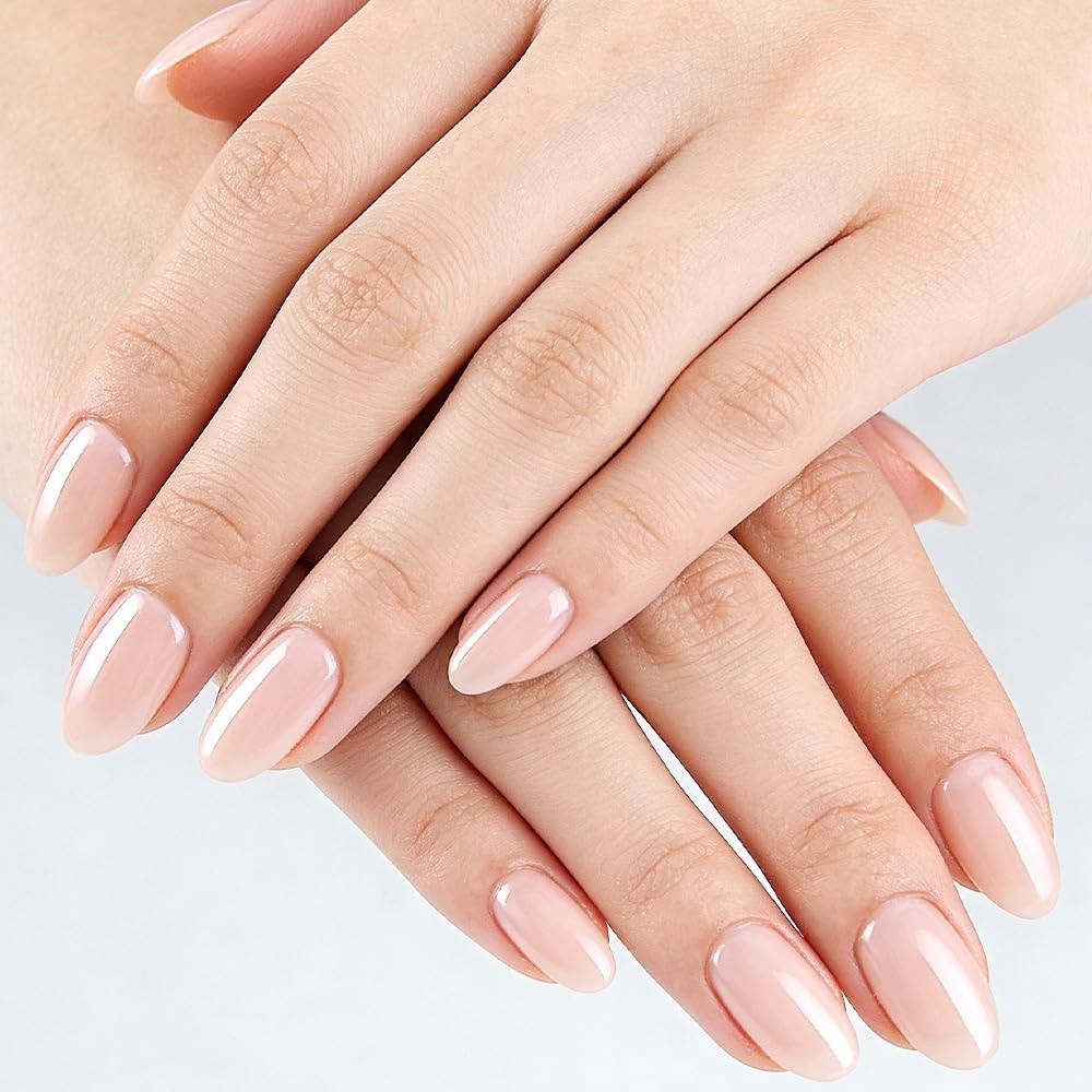 Bare Apricot Press on Nails Electroplating Short Oval Fake Nails with Solid C…