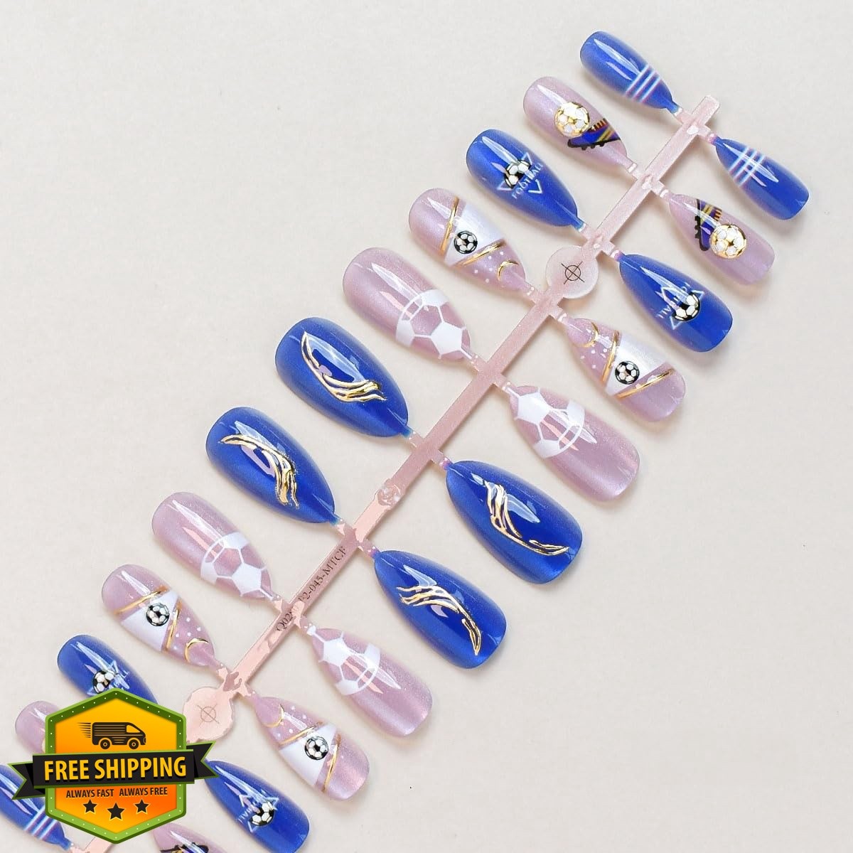 Rdntbeu 24pc Cat Eye Soccer Press On Nails Medium Almond