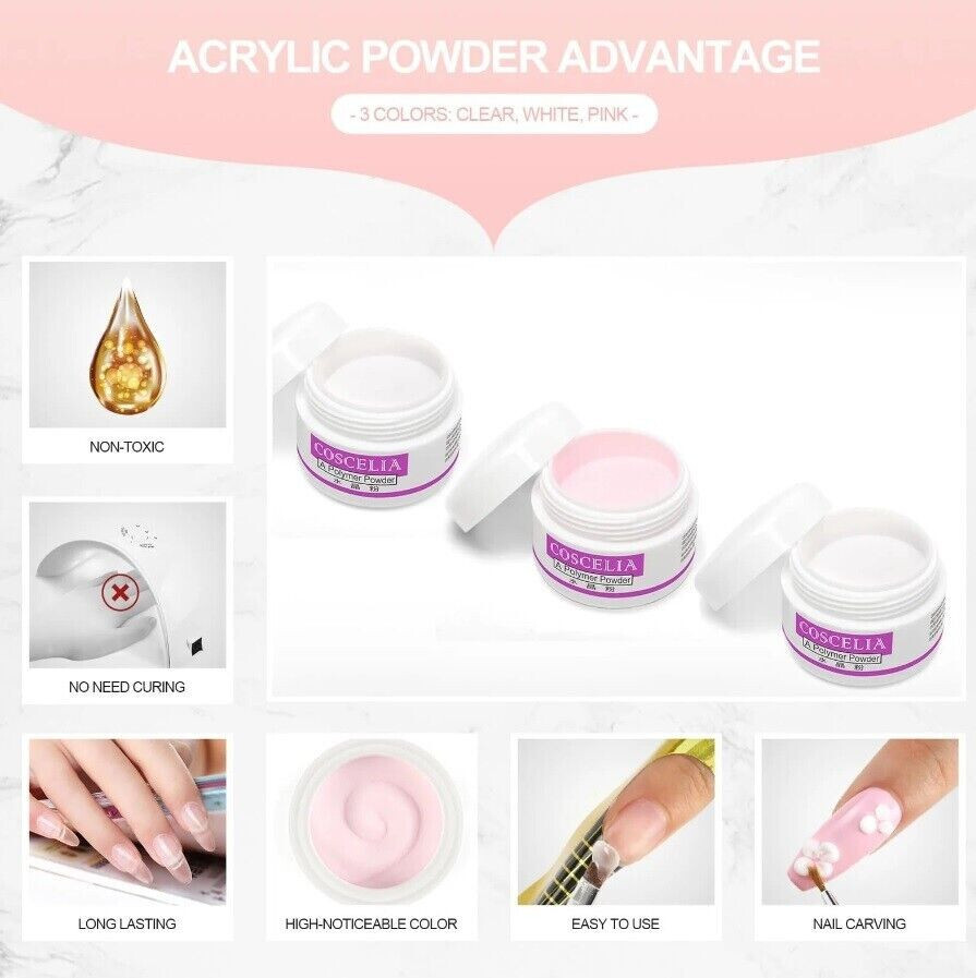 Coscelia Acrylic Nails Set Kit 30ML Acrylic Liquid Glitter Manicure