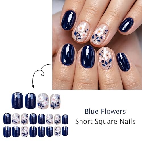 Acrylic Nails Short Oval Press on Nails – Nude Deep Blue – LHD-Oval-001-08