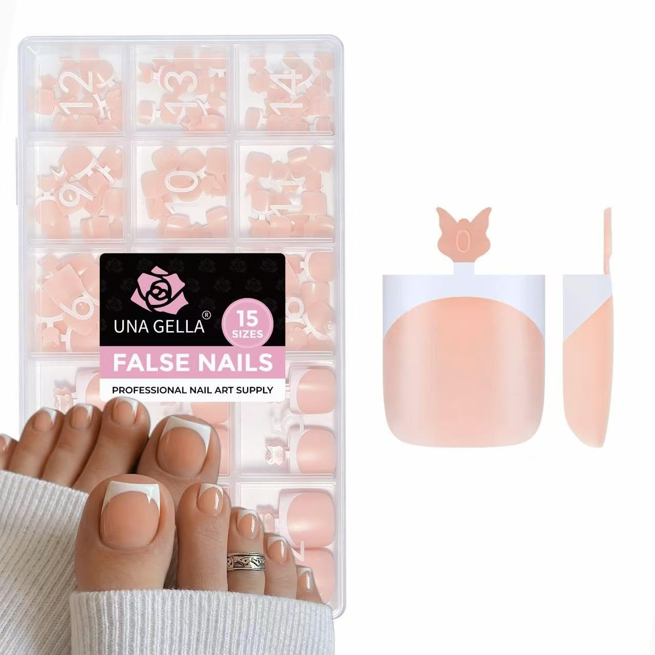 Press on Toenails, 180Pcs Sharp Square Soft Gel French Tip Toe Nail Press Ons fo