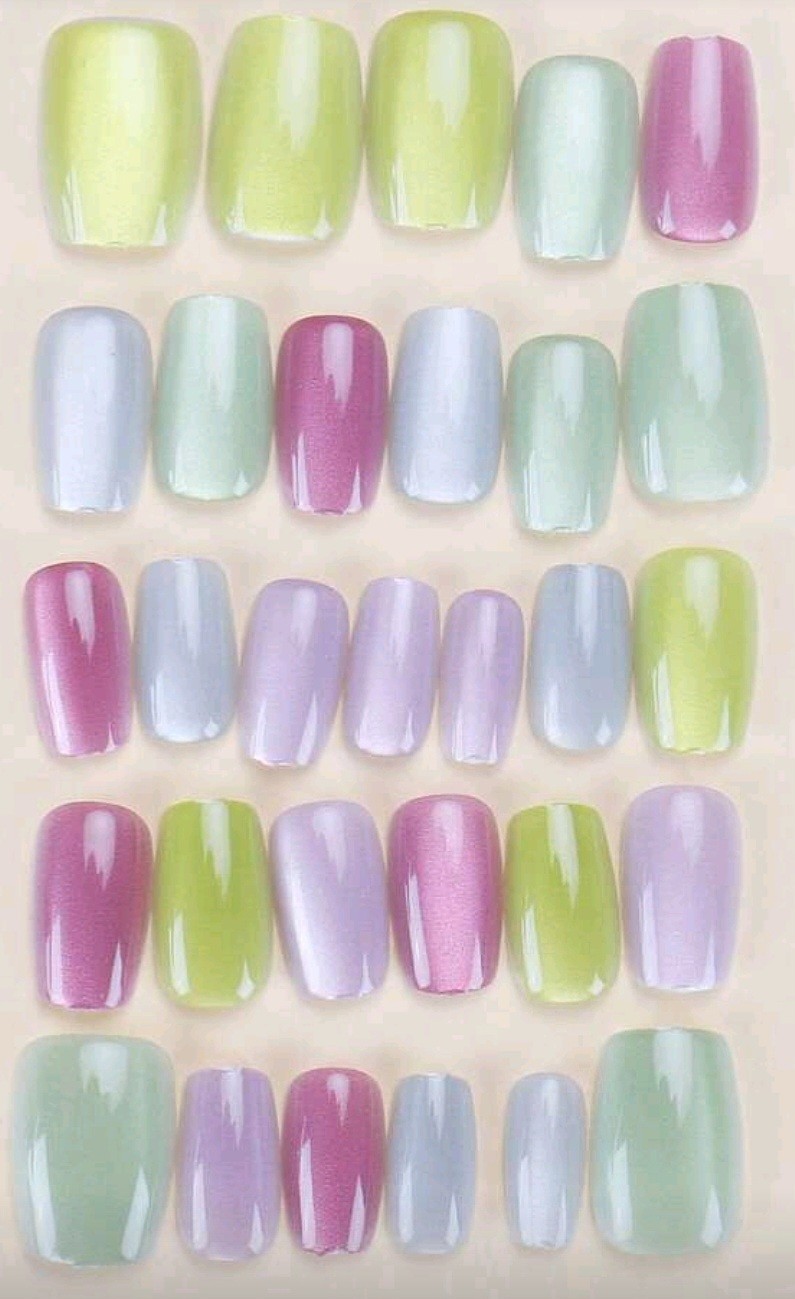 Press-On Nails Multi-Color Pink Green Lavender *30 pcs* Coffin Shaped