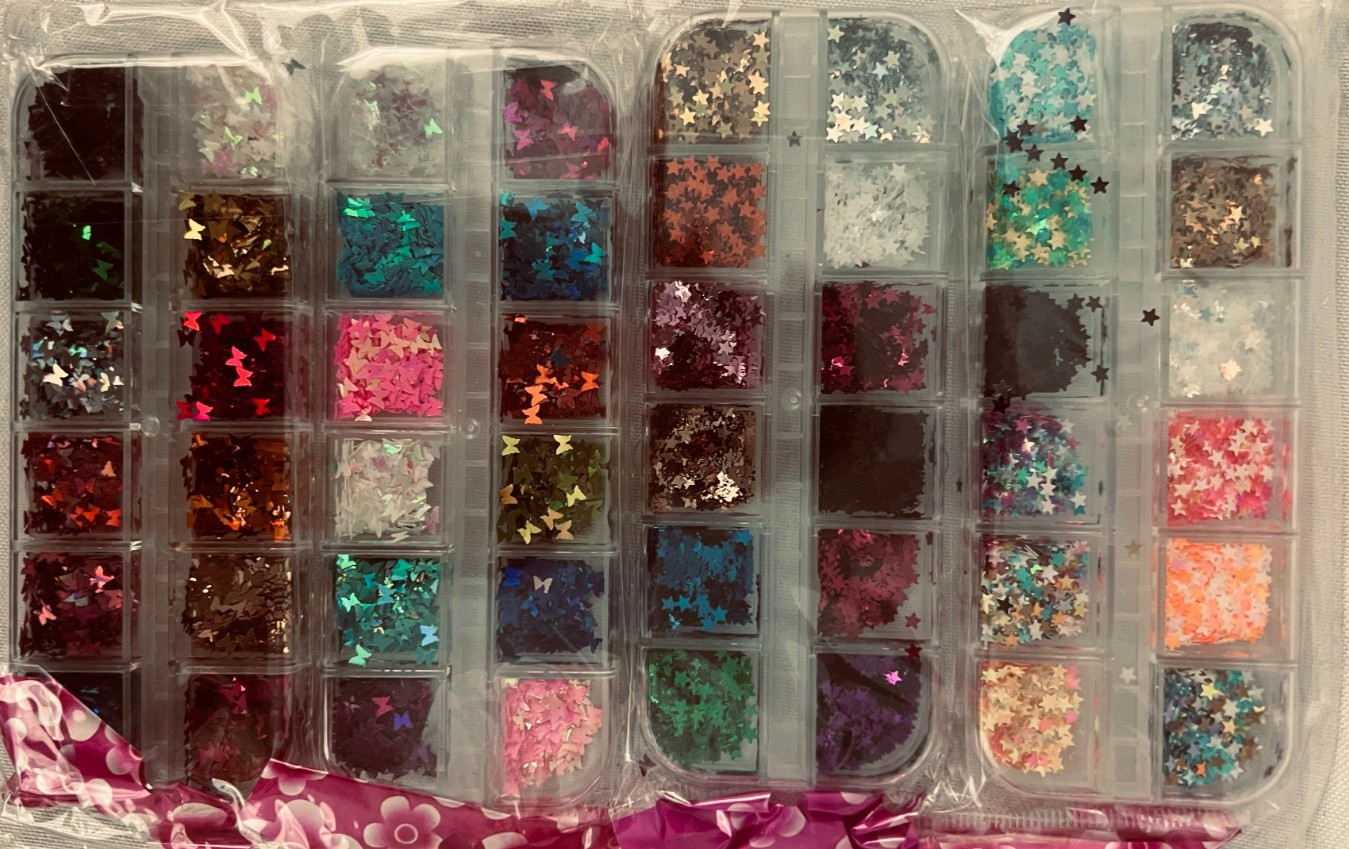Nail Art Sequins Glitter Transparent & Color, Stars & Butterfly 4-4 Packages NEW