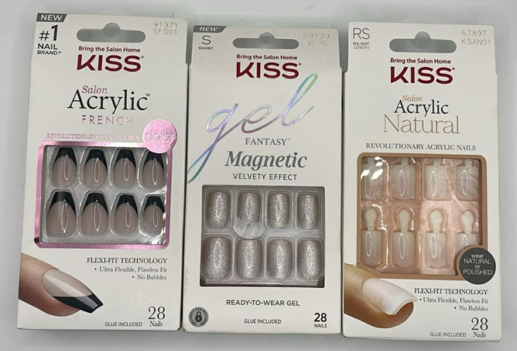 3PC Kiss Acrylic Ready To Wear Gel Set ~ 28 Nails Each~ Glue Included ~FAST SHIP
