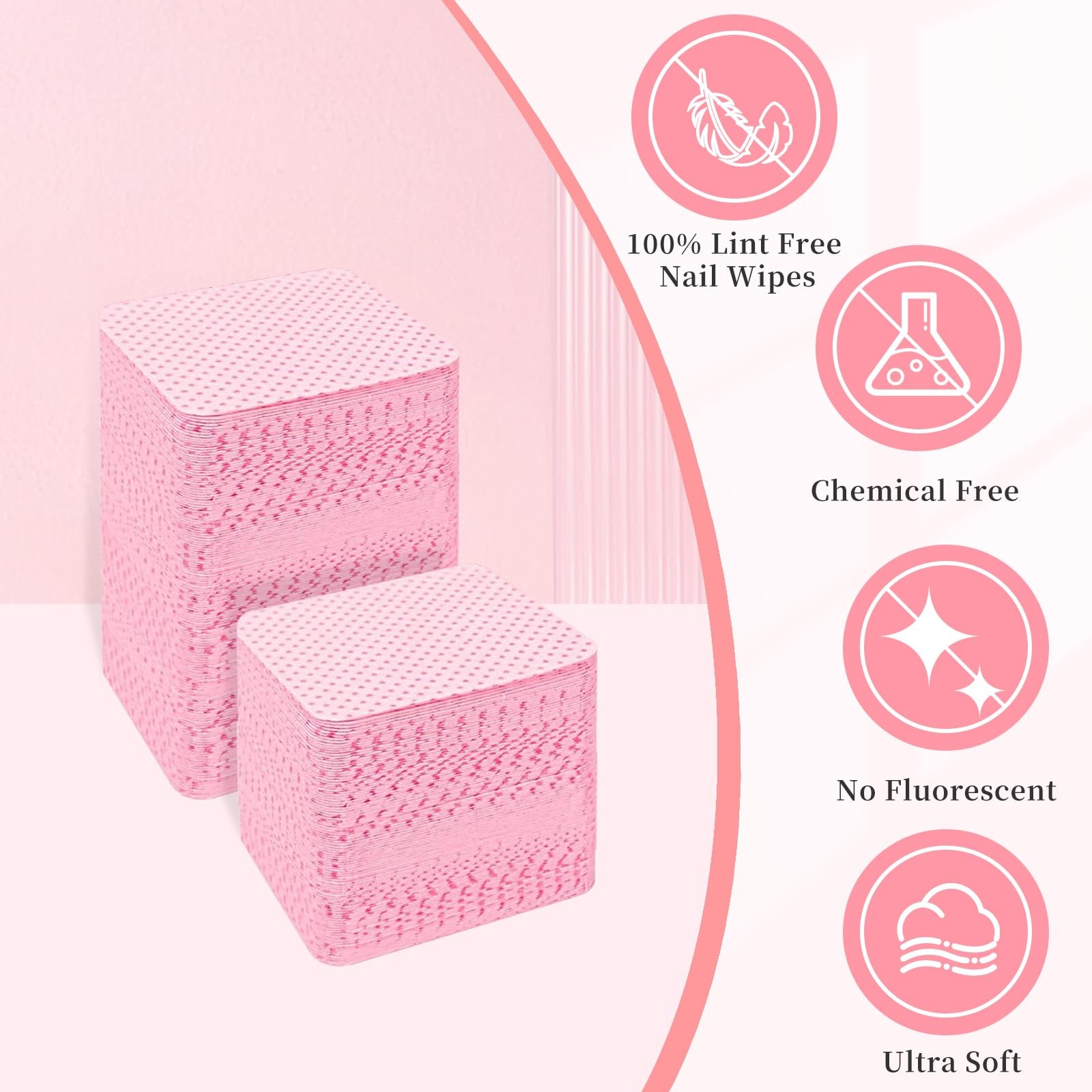 BQAN Lint Free Nail Wipes, 600PCS Polish Remover Pads Pink For pink-600P