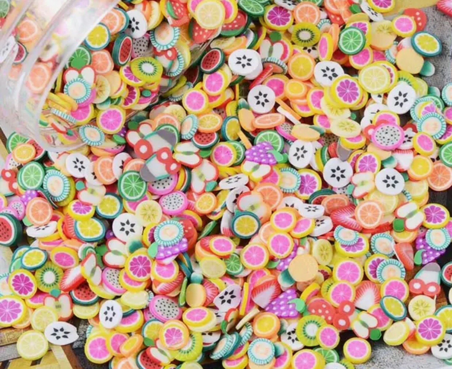 3D Polymer Clay Nail Art Fruit Flower hello kitty. Sample bags.