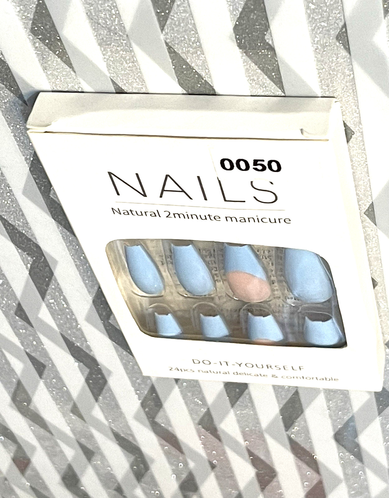 Nails Do It Yourself LIGHT BLUE & NUDE with BLUE FRENCH DETAIL Press On Manicure