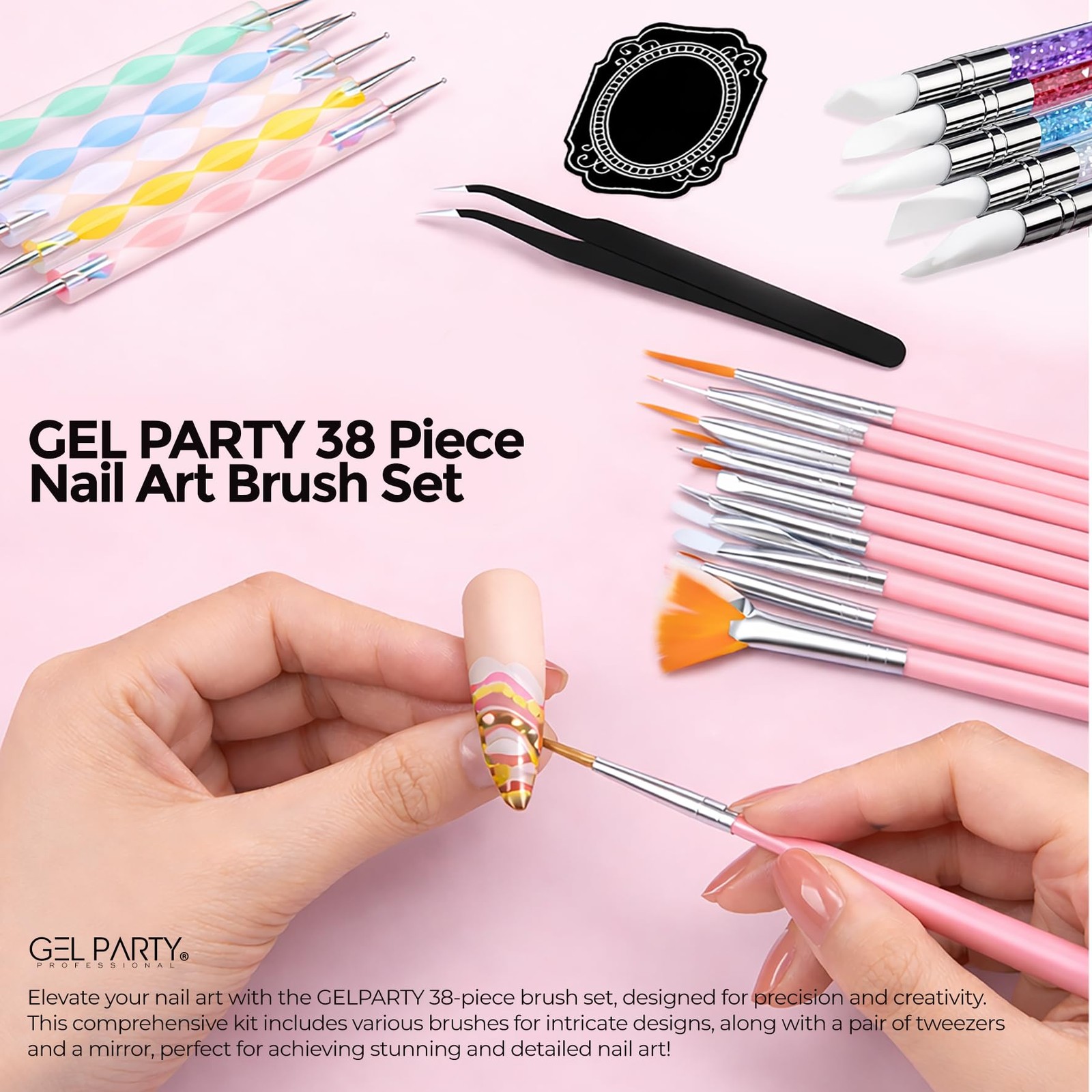 38 Pcs Professional Nail Art Brush Kit – All-in-One Nail Design Tools Set wit…