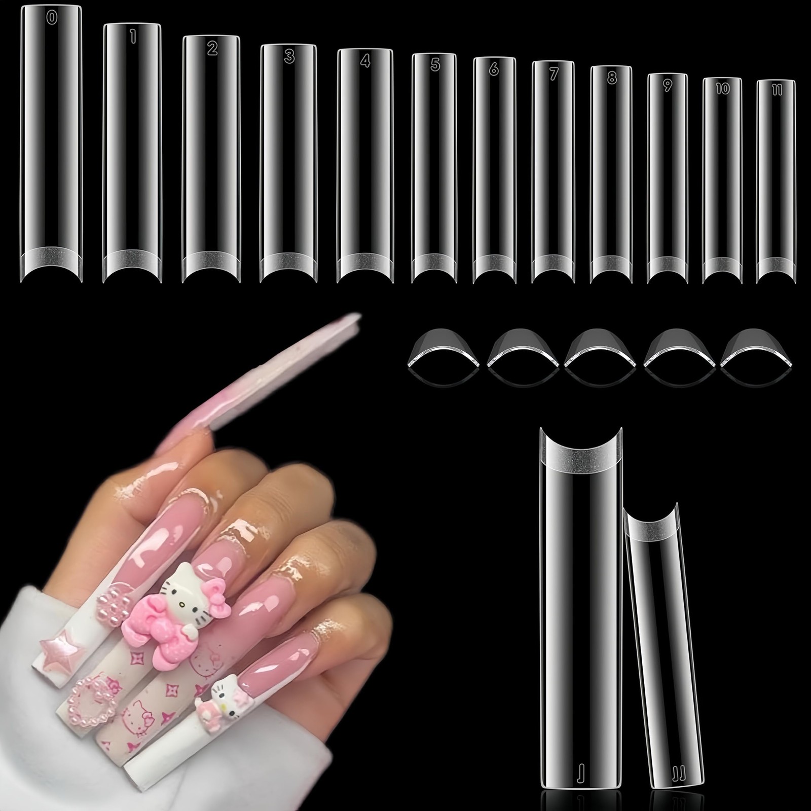 Luckyfairy XXL Nail Tips Square 504Pcs Half Cover