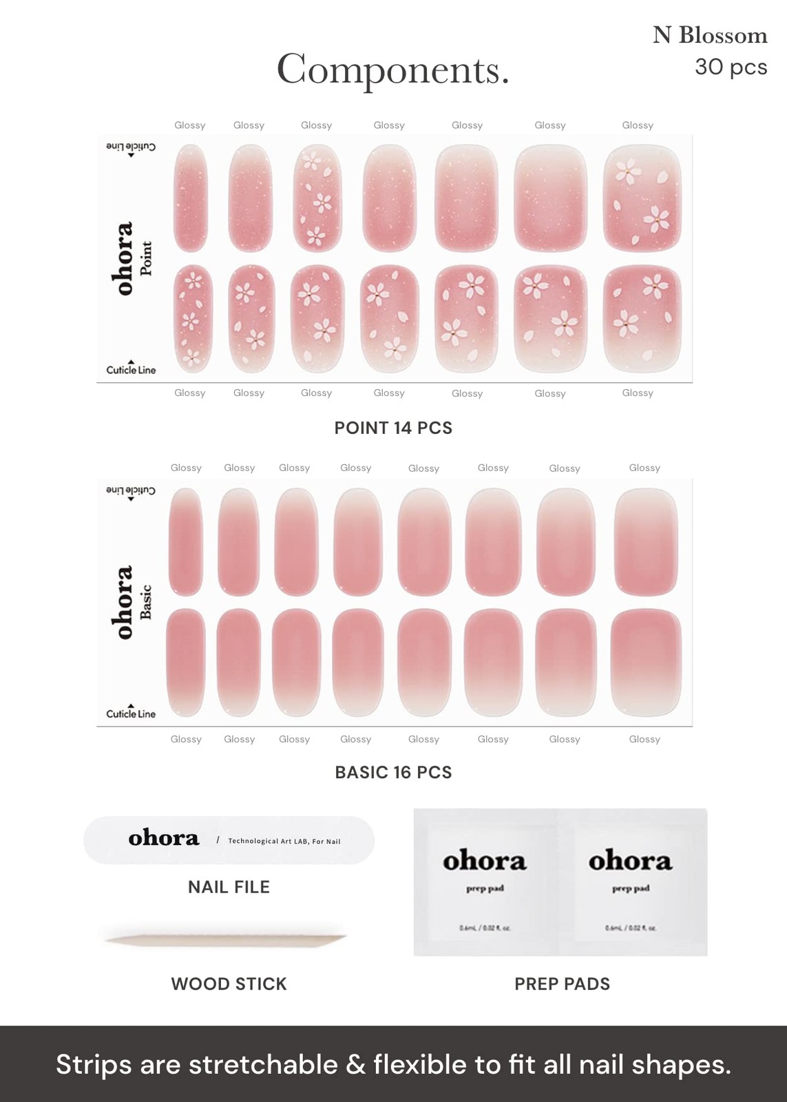 Semi Cured Gel Nail Strips (N Blossom) – Nude, Ombre, Works with Any UV/LED L…
