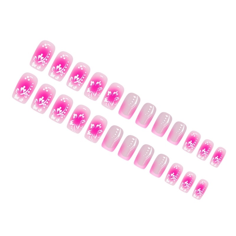 Versatile False Nail for Any Occasion Light Pink French Blush Flowers Pattern