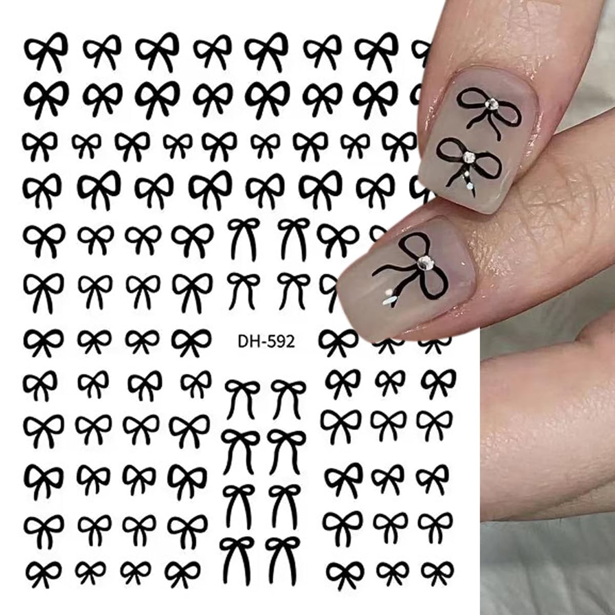 6 Sheets Designer Nail Art Stickers French Nail Decals Black White Bow Design…