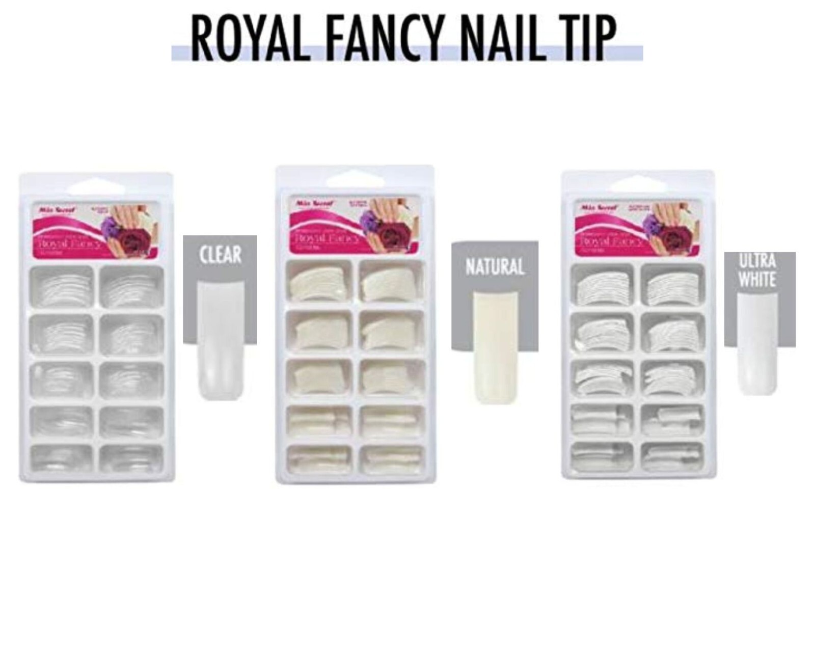 Mia Secret Royal Fancy (Ultra White, Natural, Clear 100 Nail Tips) 3pcs PVC Case