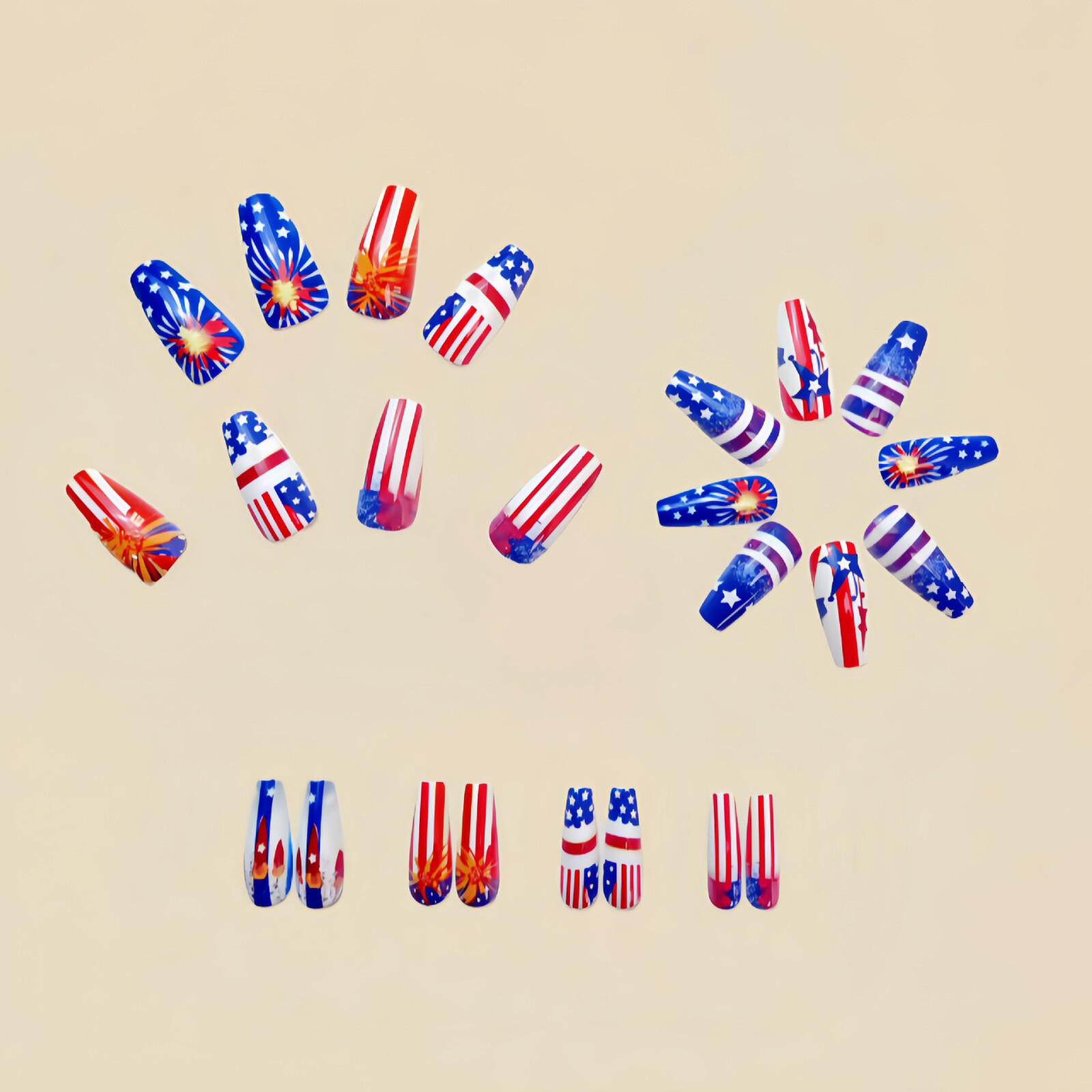 4 set （24Pcs/set ）US Flag False Nail Art Full Cover Artificial Fake Nails