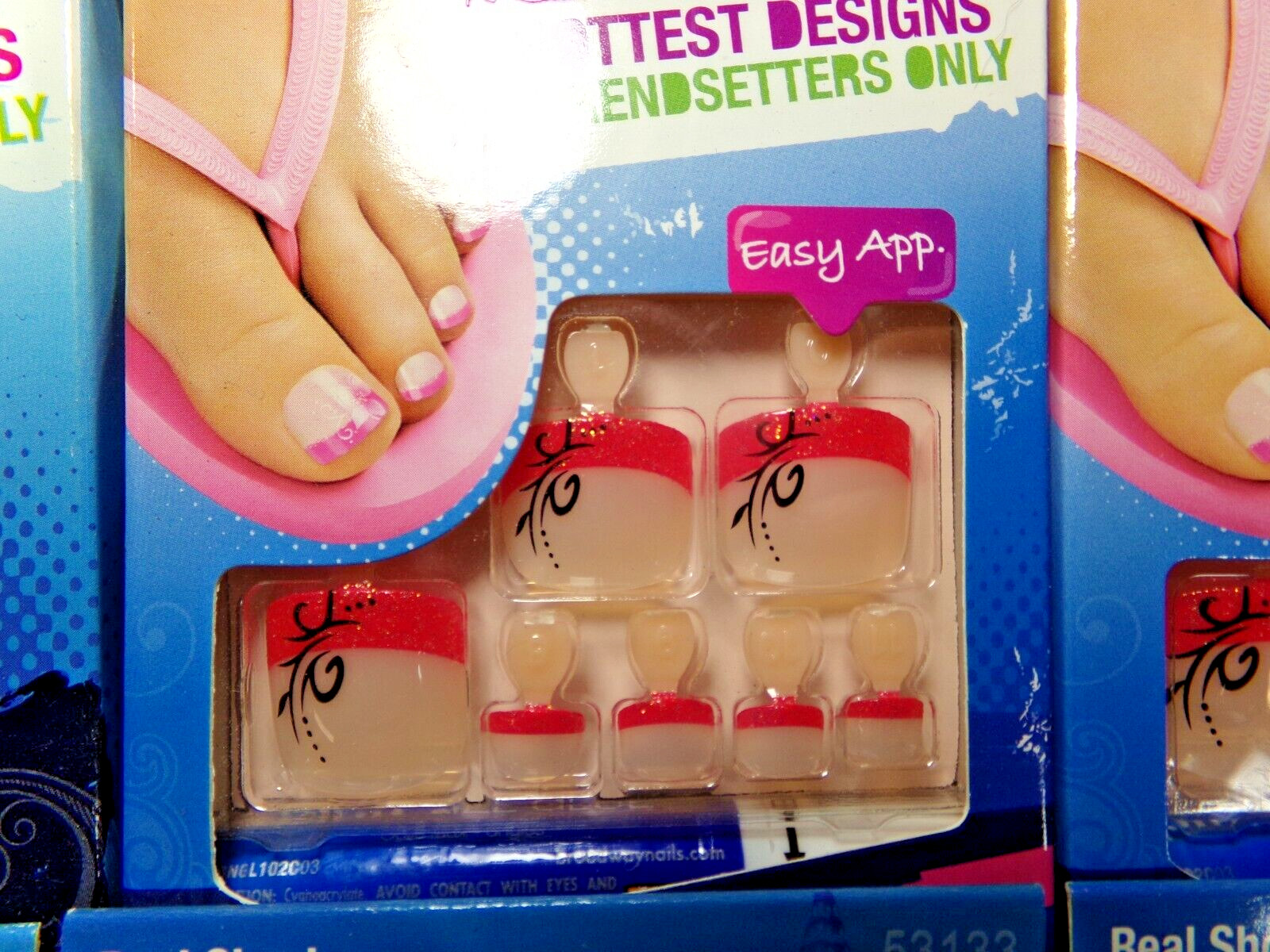 Lot of 6 Packs Broadway for Kiss Glue-On TOENAILS Haute RED FRENCH