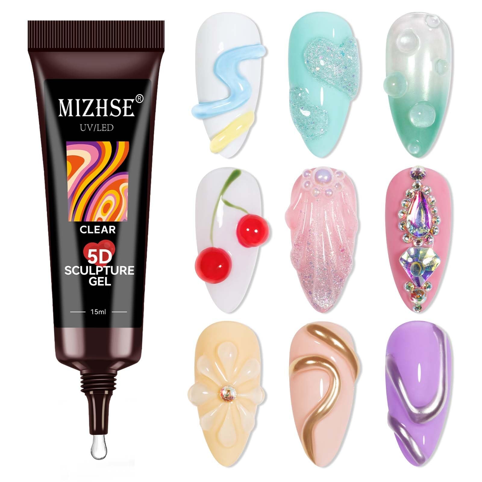 MIZHSE Sculpting Gel for Nails, Clear 3D Nail Art 15g, 5D Carving