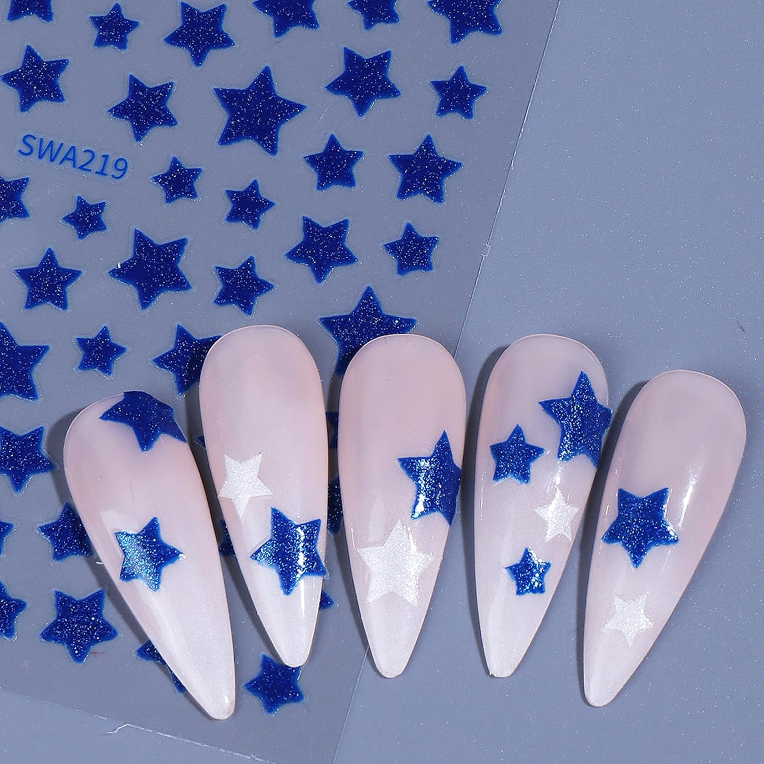 Independence Day Star Nail Art Stickers 12PCS Red White Blue Self Adhesive Nail