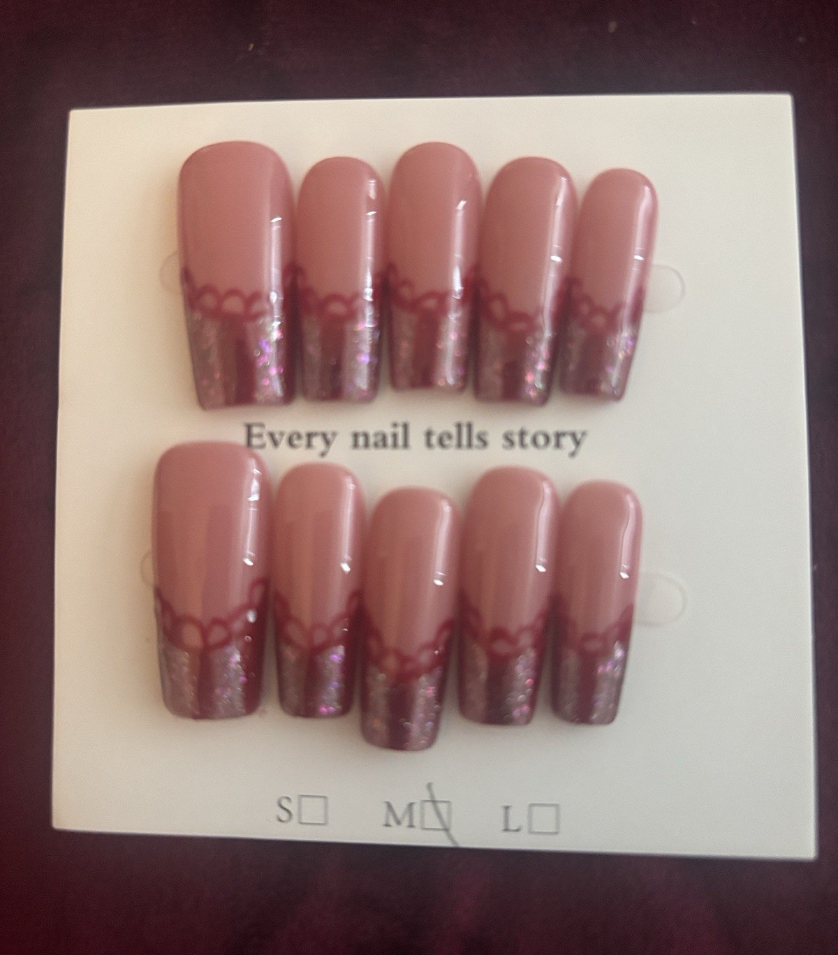Press-On Nails Set Pink/Purple Glitter Pre-Designed Medium Square Full Cover
