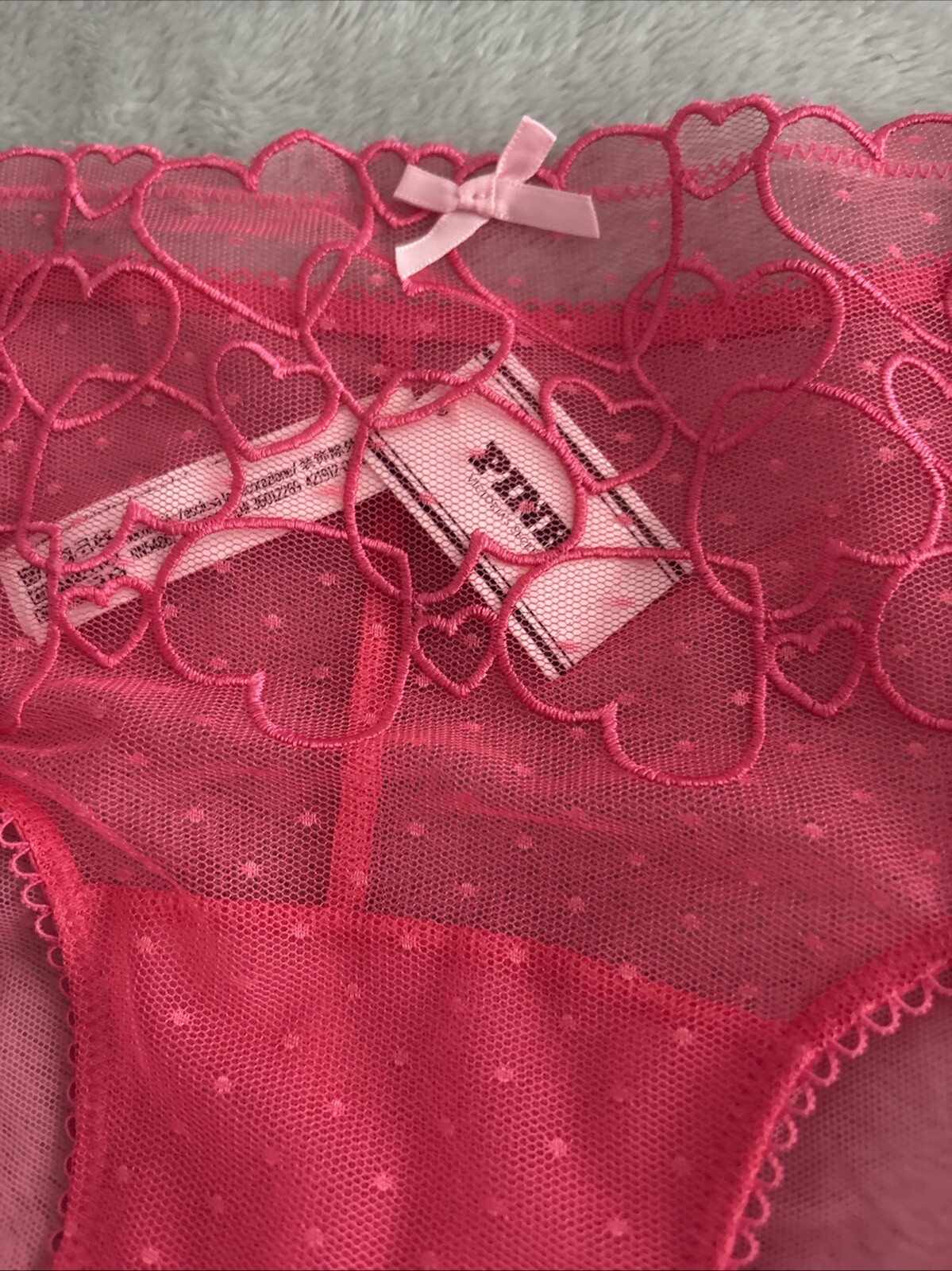 Victoria Secret Pink Cheeky Hiphugger Mesh Panty Sexy Lace Wink Heart Embroidery