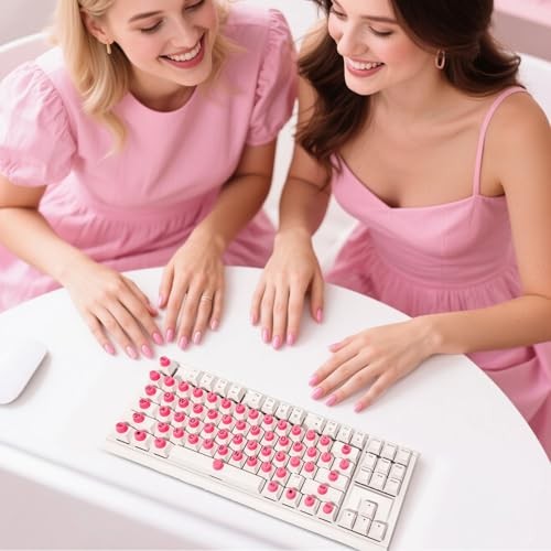 64 Pcs Keyboard for Long Nails with Letters, Self-Adhesive Keyboard 64PCS Pink-