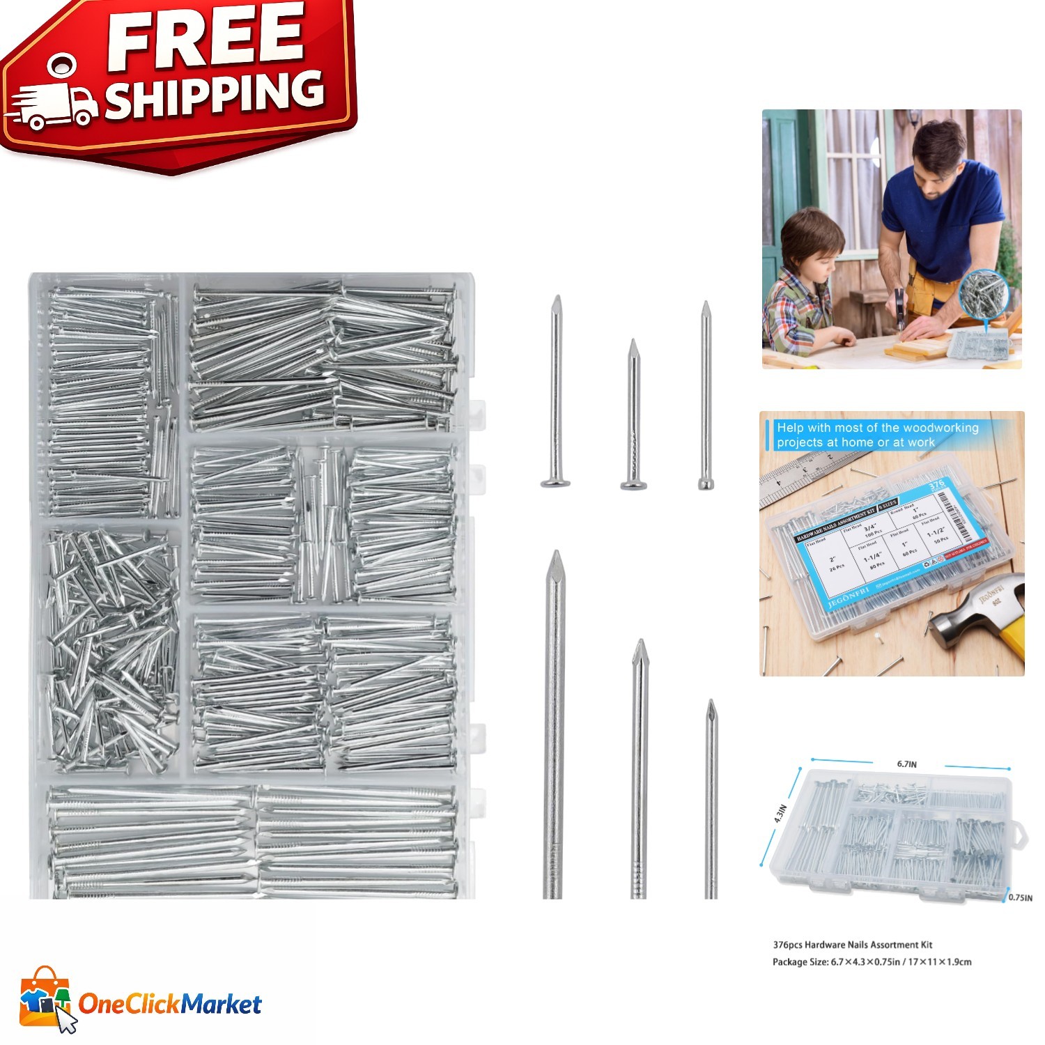 Ultimate 376pcs Galvanized Nail Assortment – For All Your Crafting Needs
