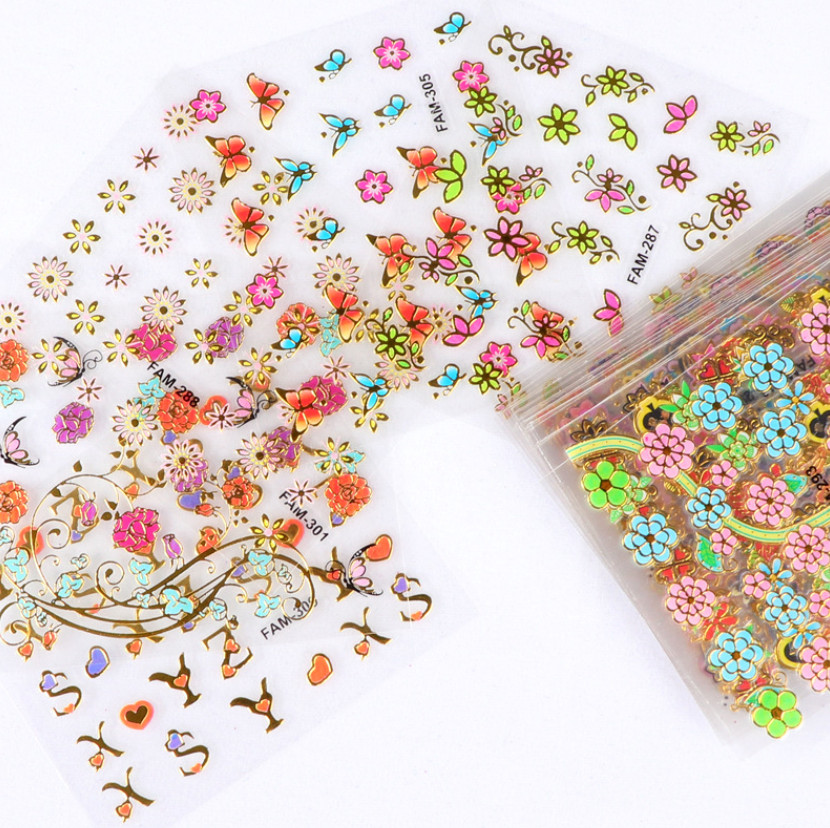 10Pcs 3D Gold Colorful Flower Heart Enamel French Nail Art Stickers Manicure #12