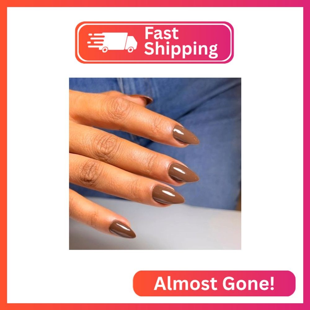 KQueenest Light Brown Press on Nails Short Almond – 30 Pcs Reusable Fake Nails G