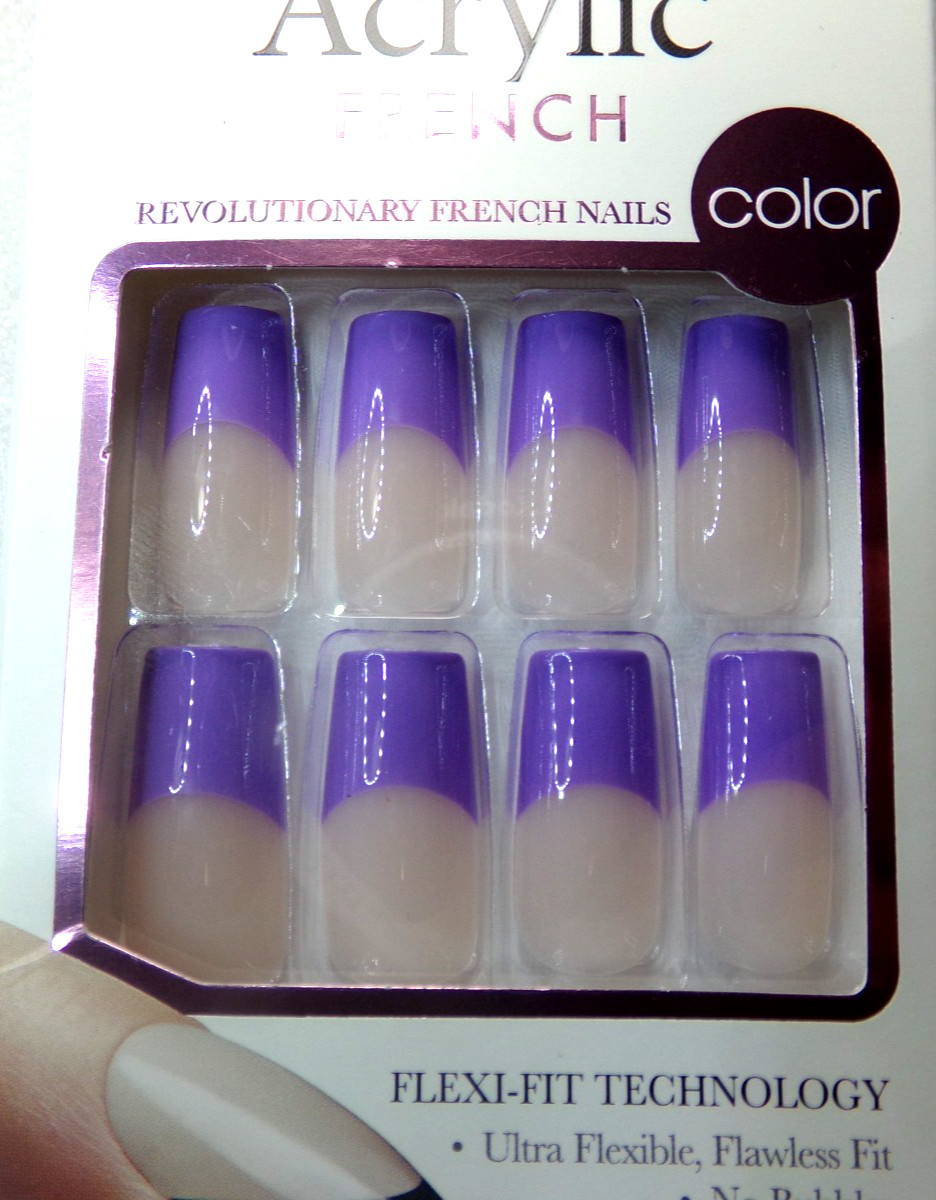 KISS Acrylic NAILS GLUE ON Purple French LONG LENGTH, Square SHAPE