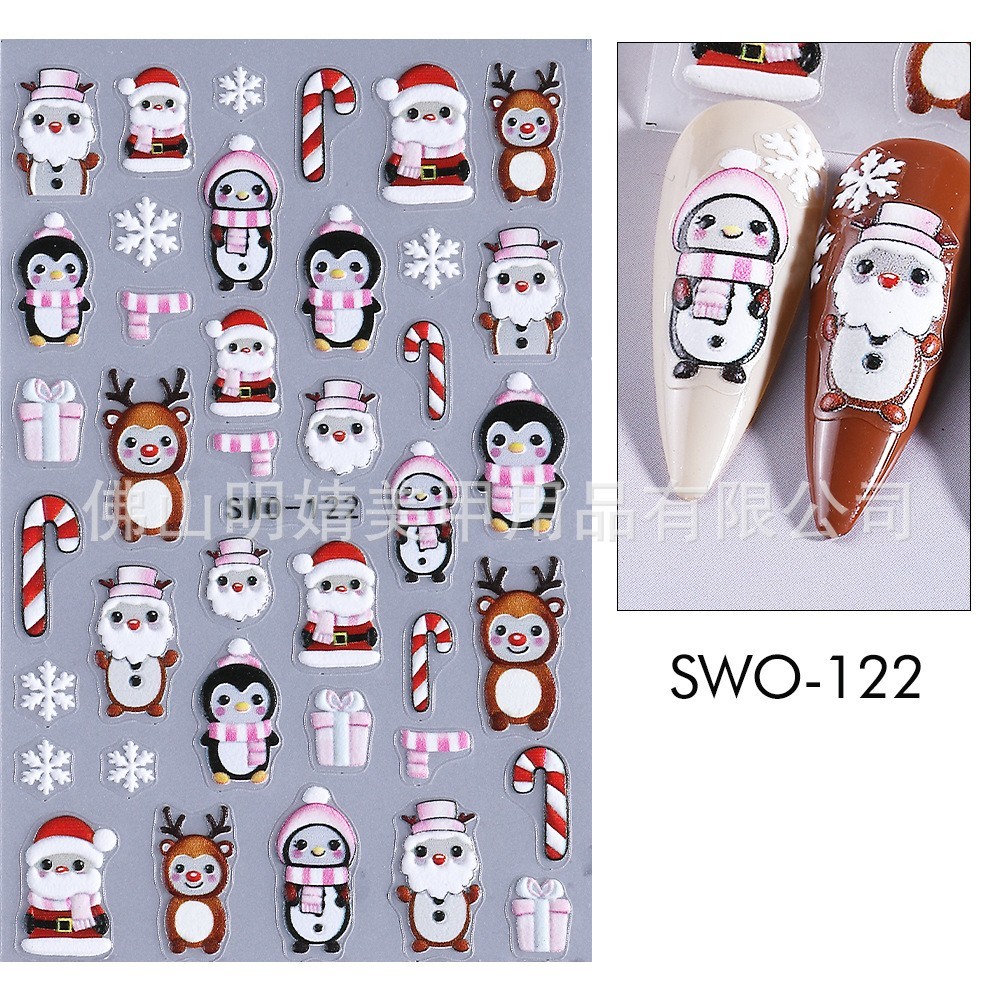3Pcs Christmas Snowflakes Santa Bear Nail Art Sticker Decal Self Adhesive NS53