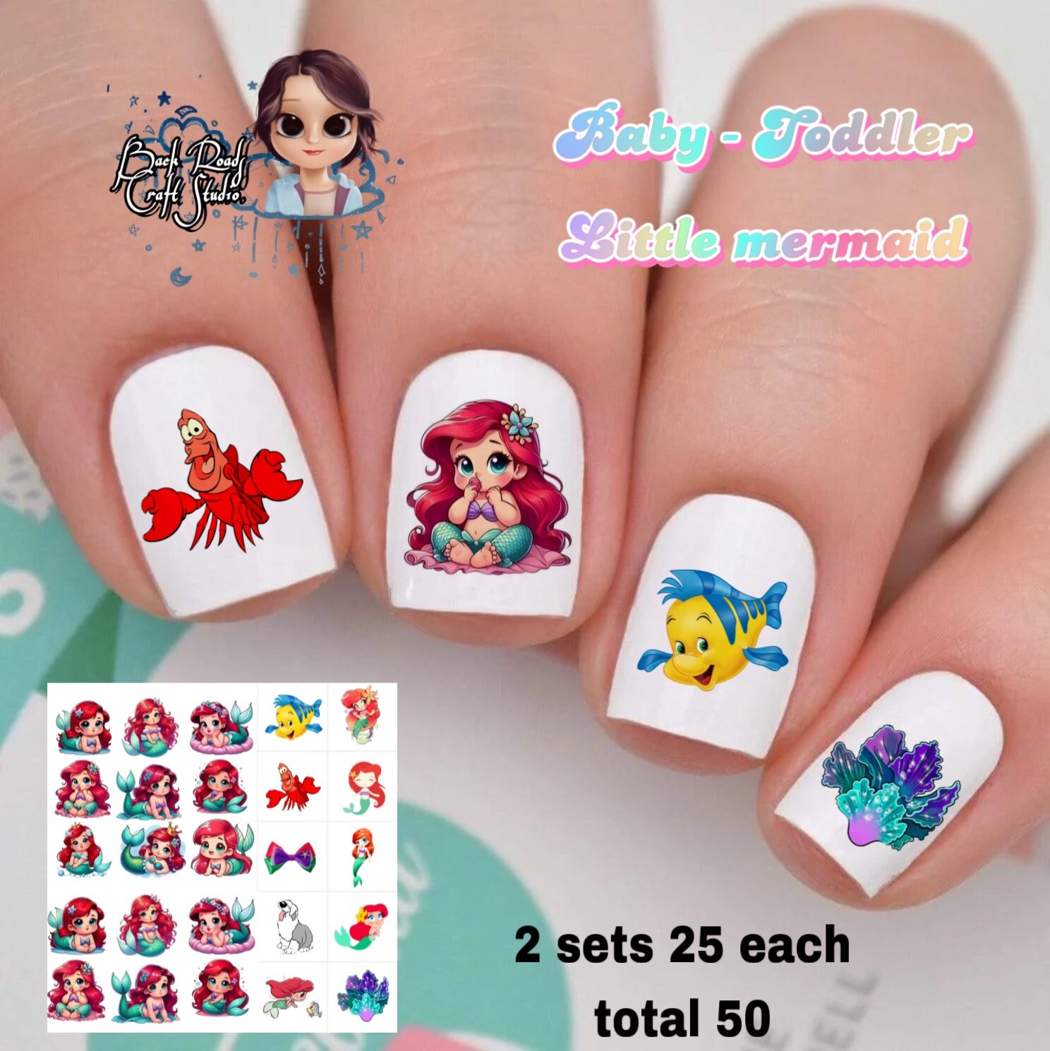 Baby Toddler Little Mermaid Waterslide Nail Decals Set Of 50 Instructions