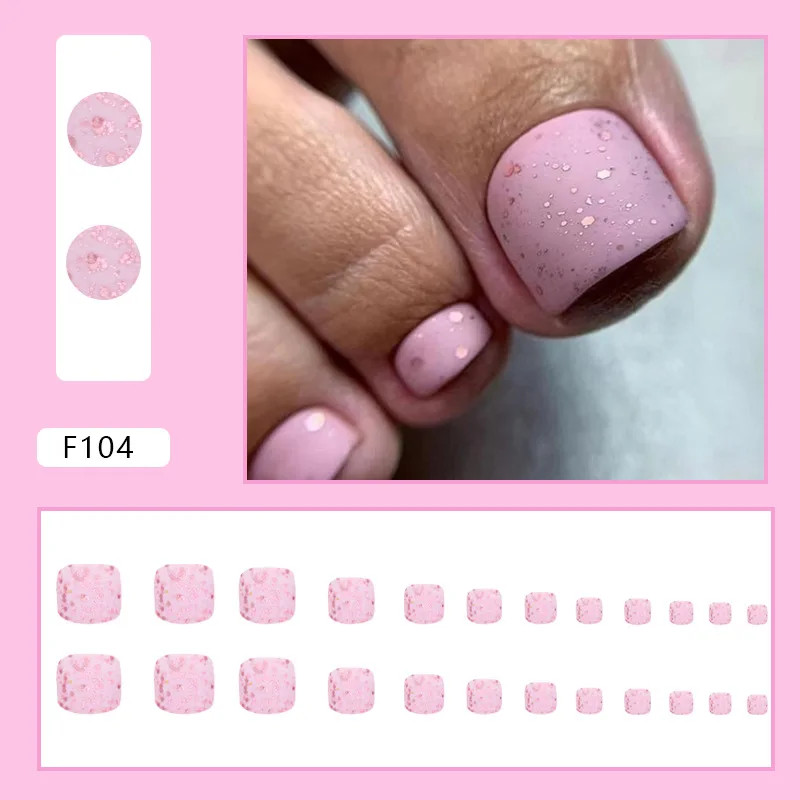24pcs Glitter Fake Toenails Reusable Full Cover Acrylic Foot Nail Tips