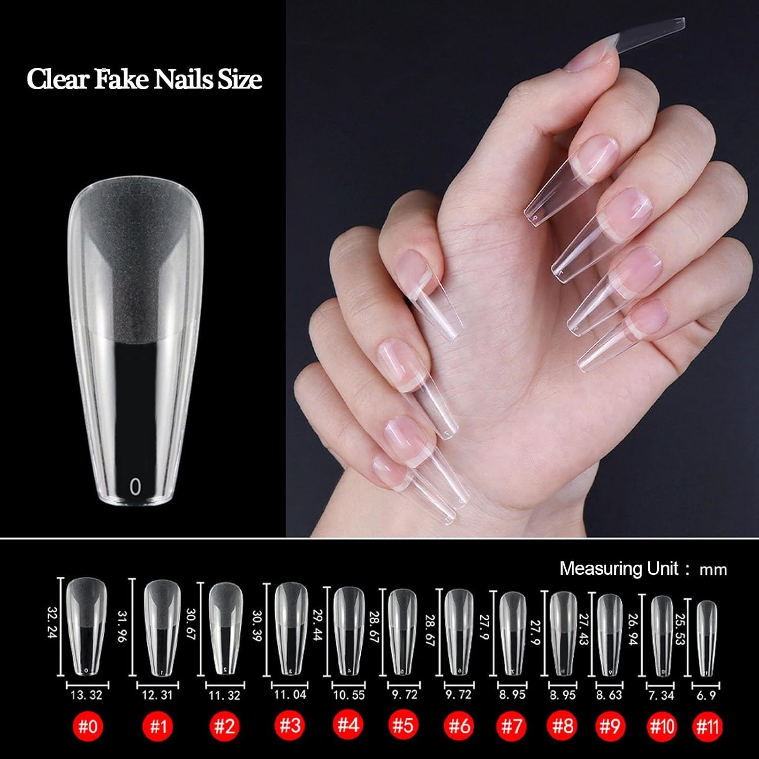 120 Pcs Long Coffin Nail Tips, Clear Half Matte Acrylic Full Cover Nail Tips