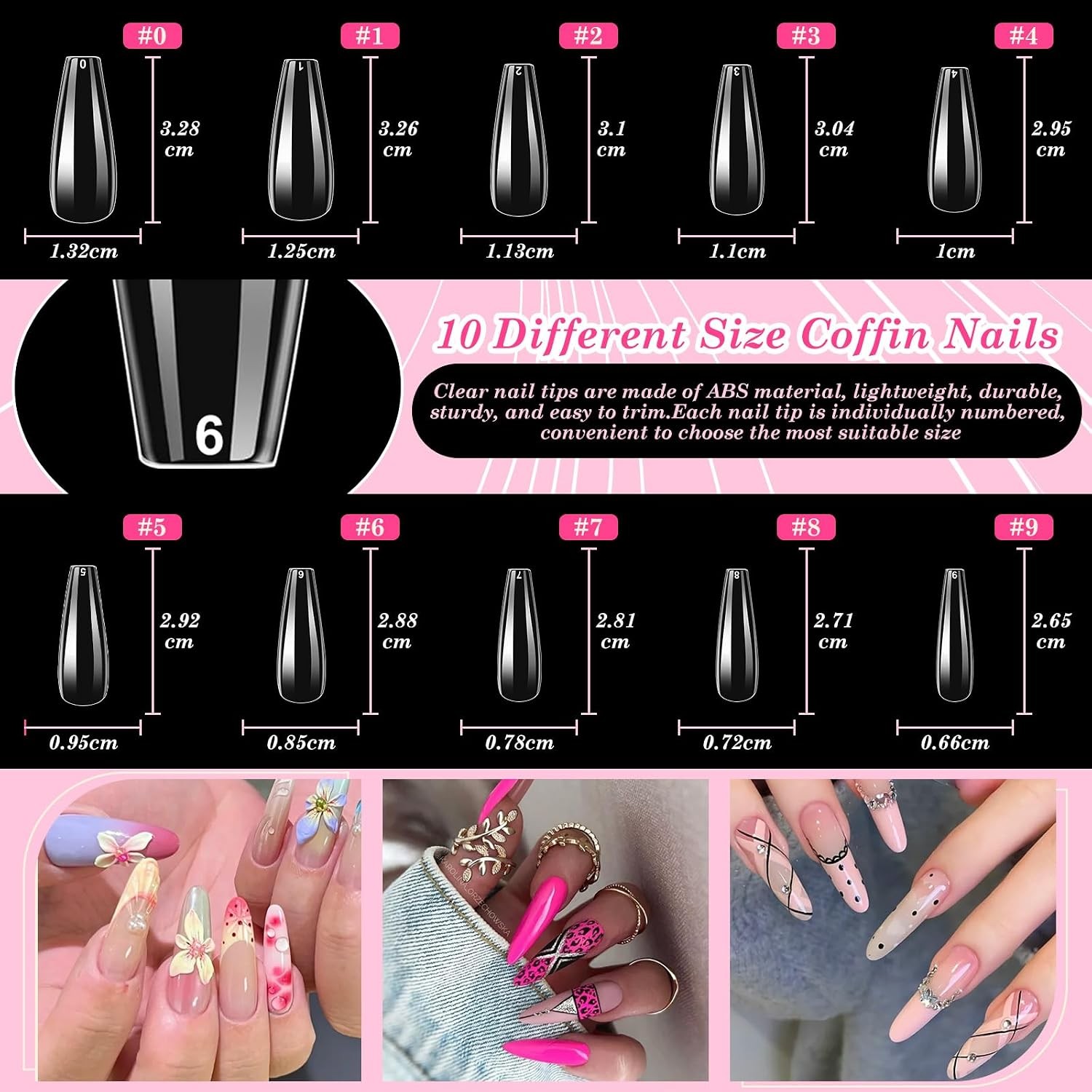Clear Coffin Acrylic Press On Nail DIY Art Supply Kit With Decorations & Tools