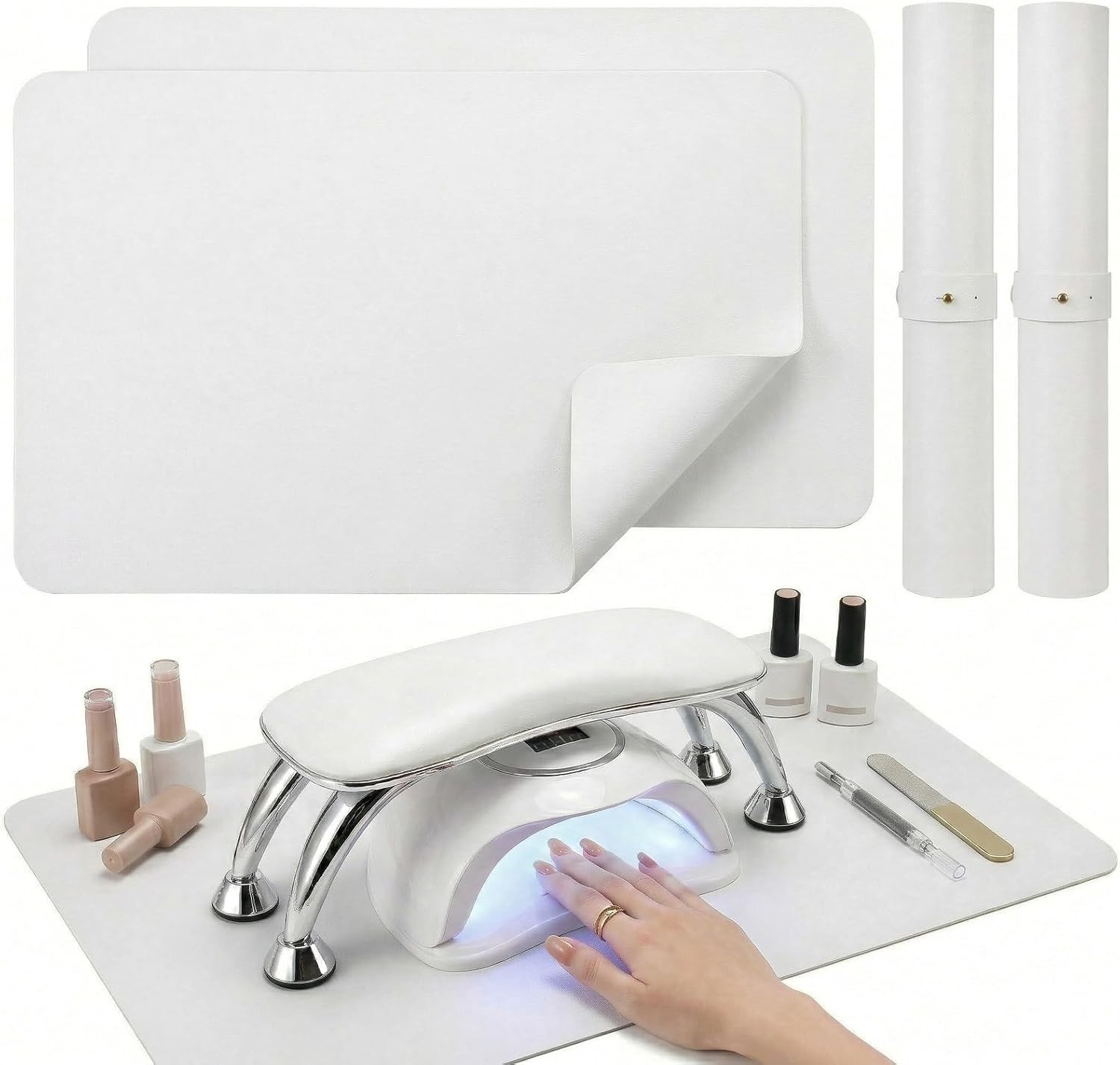 2 PCS Nail Art Table Mat, Soft Microfiber PU Leather Nail Pad, Foldable Nail Art