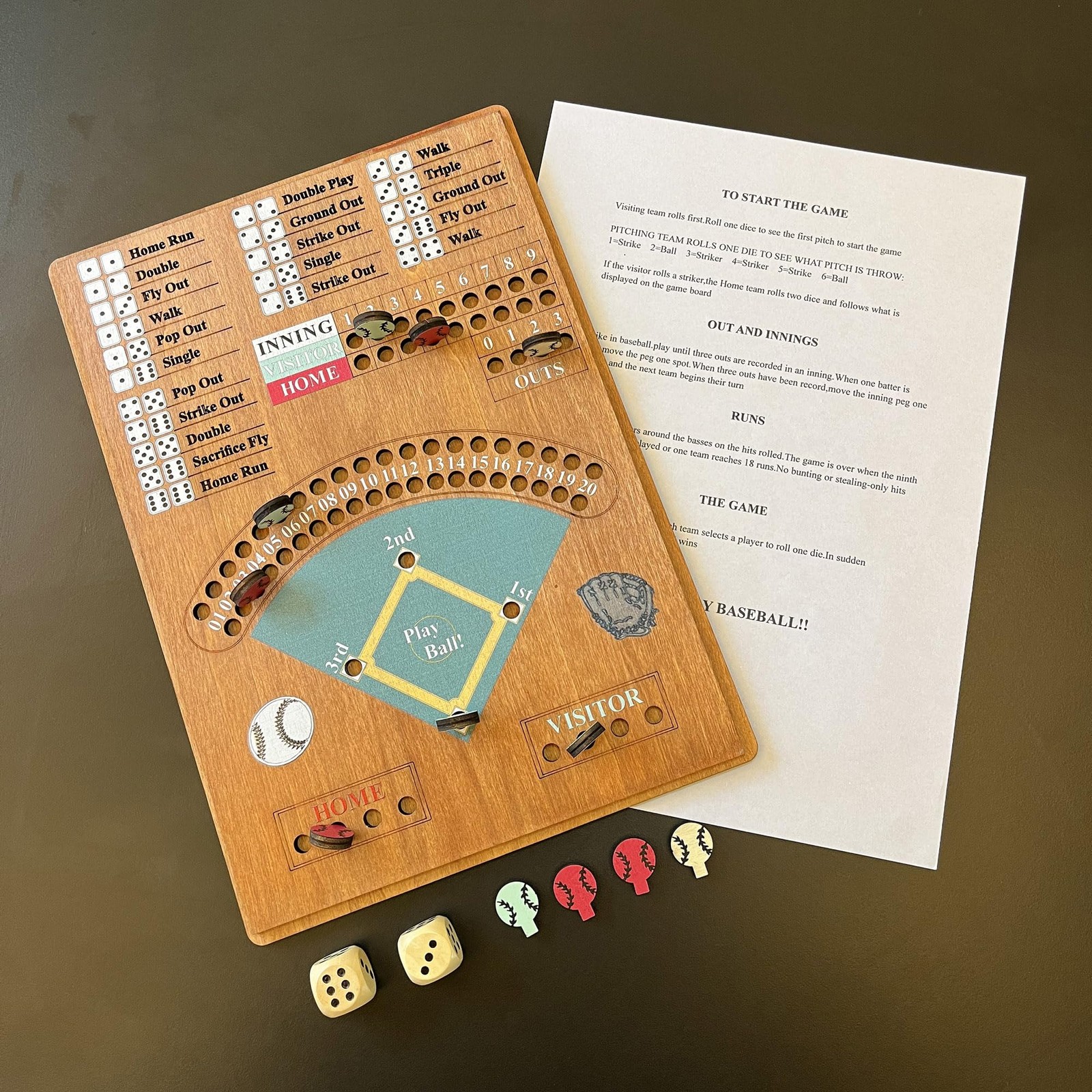 CBLKUS Baseball Dice Board Game,Fun Game with 12.0In X 8.5In